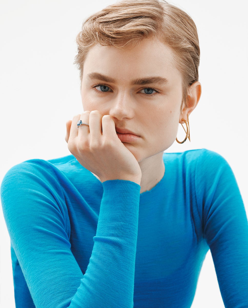 Anel de Prata 925 com Topázios em Azul e Brancos Azul-oceano-6