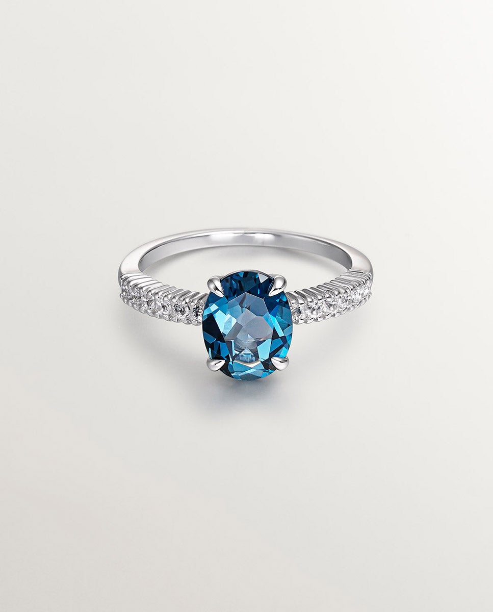 Anel de Prata 925 com Topázios em Azul e Brancos Azul-1
