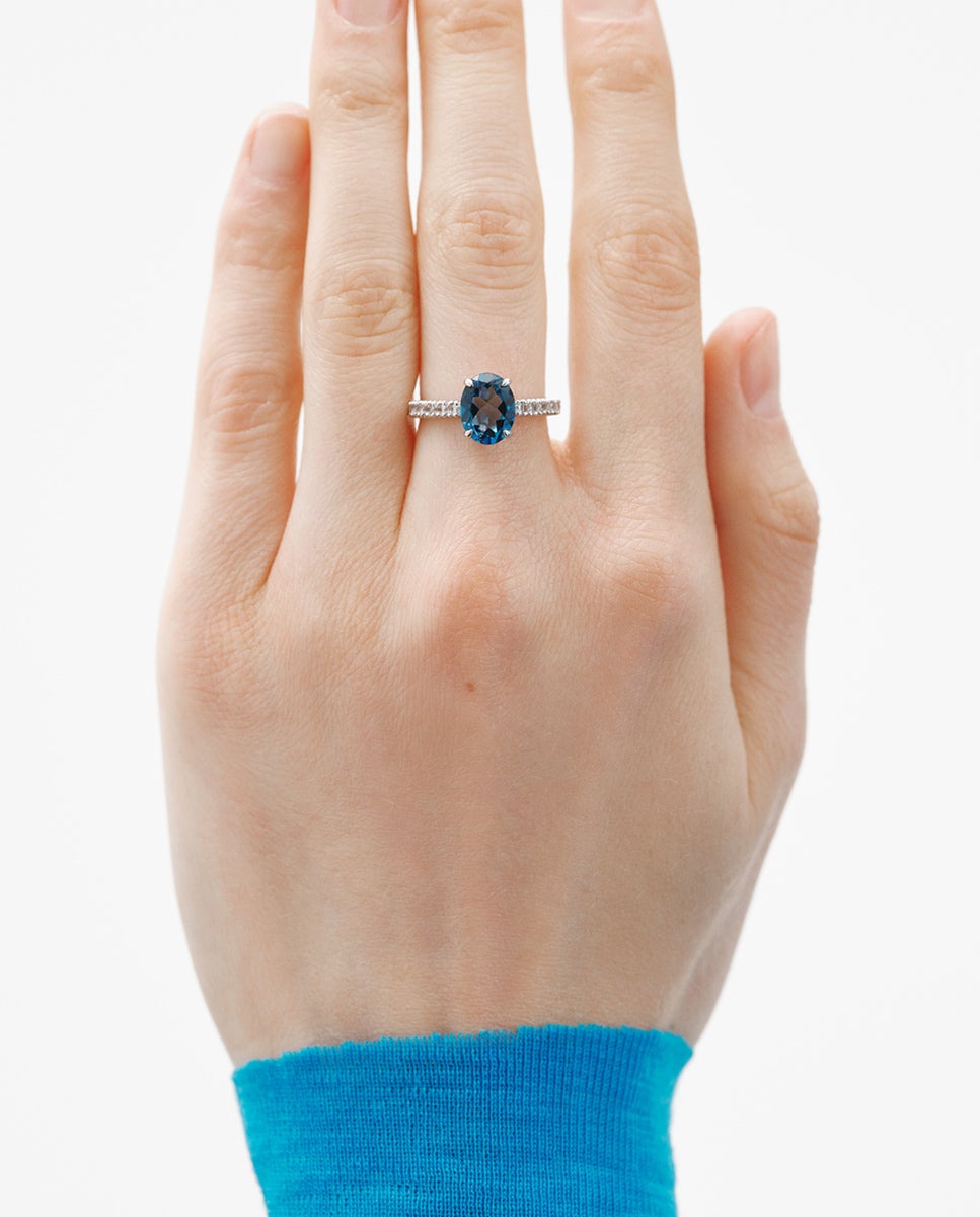 Anel de Prata 925 com Topázios em Azul e Brancos Azul-2