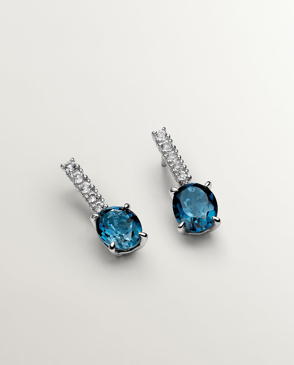 Brincos de Prata 925 com Topázios Brancos e Azul London Azul-oceano-1