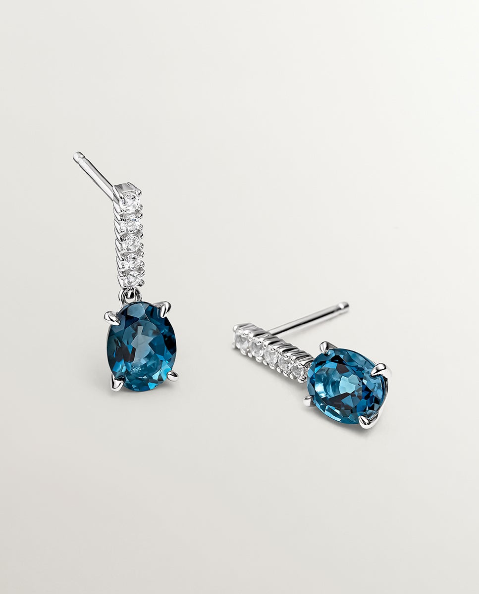 Brincos de Prata 925 com Topázios Brancos e Azul London Azul-oceano-3