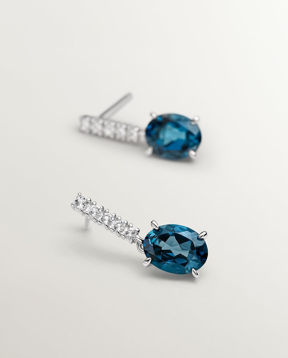 Brincos de Prata 925 com Topázios Brancos e Azul London Azul-oceano-5