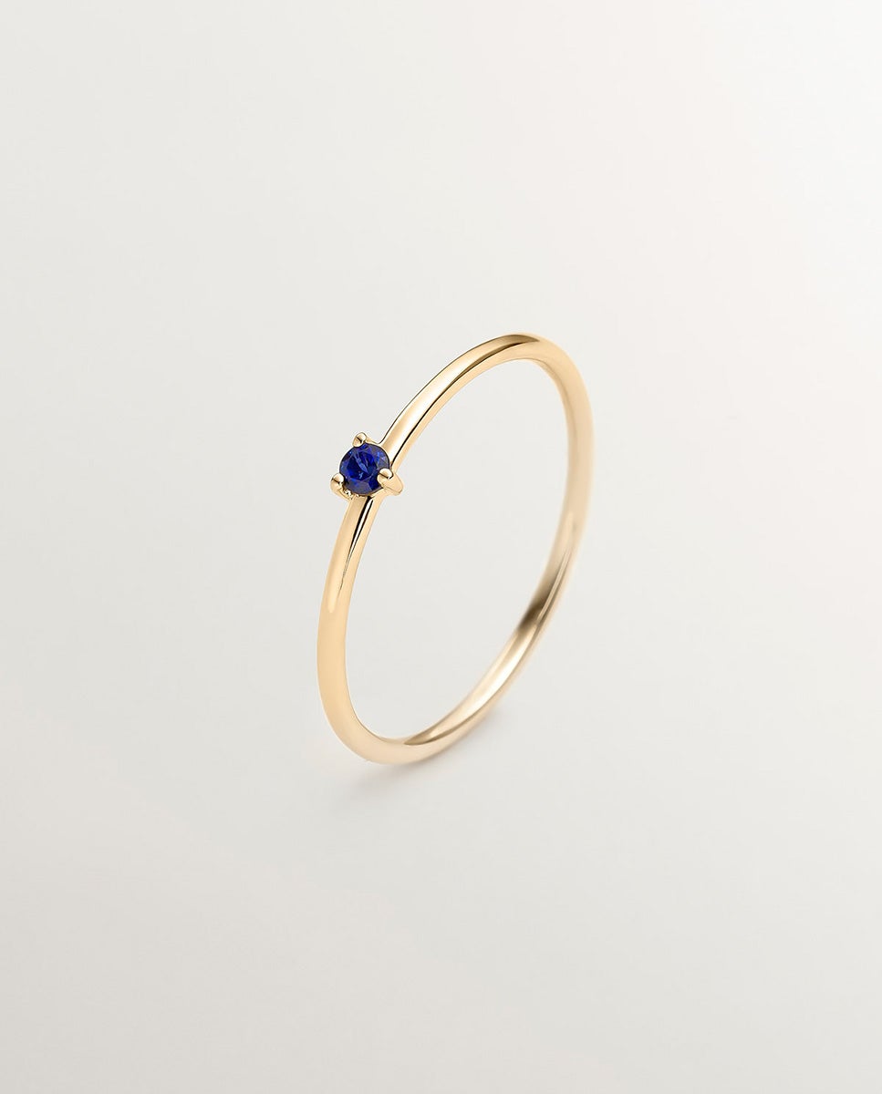 Anel Solitário de Ouro Amarelo 9k com Safira Azul Azul-1