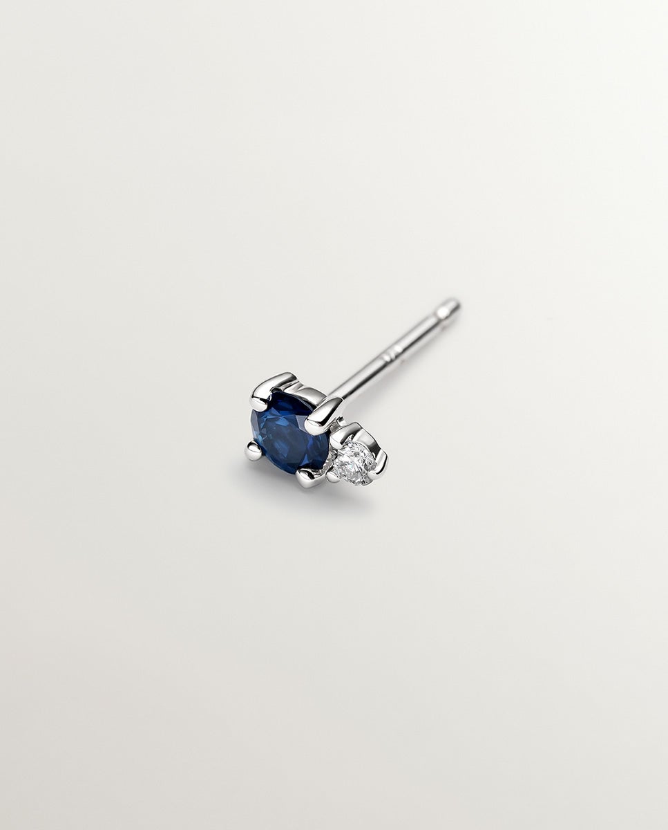 Pendiente Individual de Ouro Branco de 9k com Safira e Diamante Azul-3