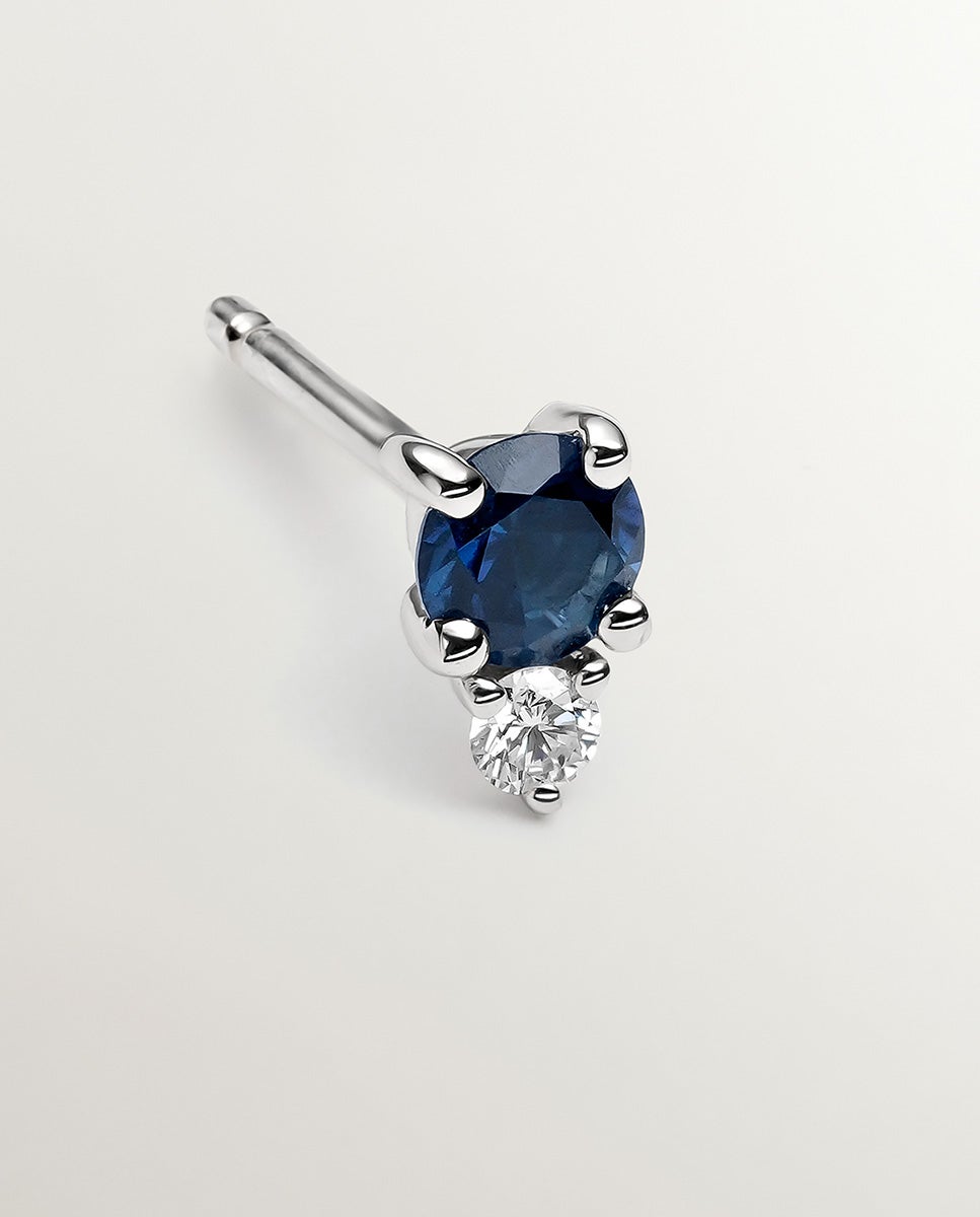 Pendiente Individual de Ouro Branco de 9k com Safira e Diamante Azul-5