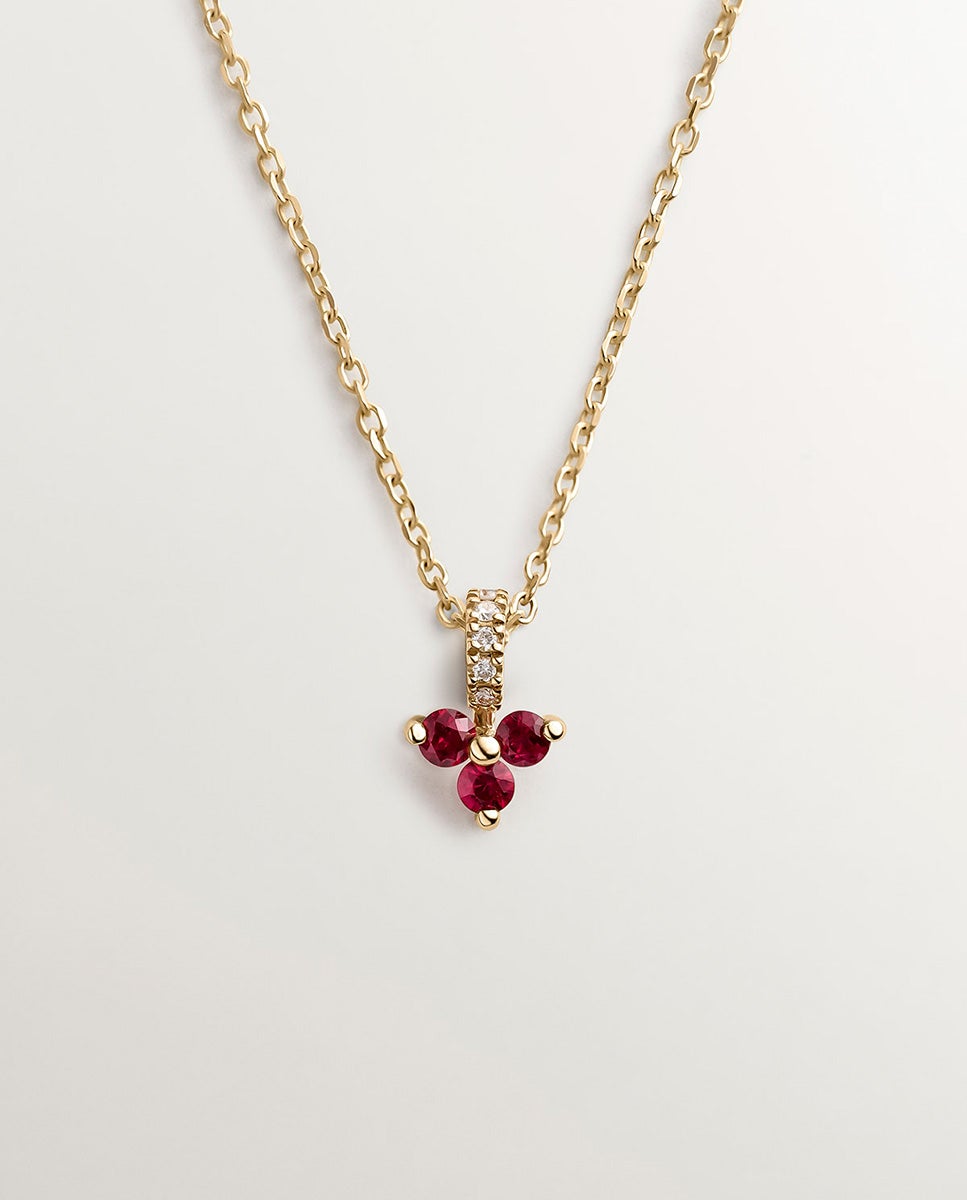 Pendentes de Ouro Amarelo de 9k com Trevo de Rubis Vermelhos e Diamantes Vermelho-1