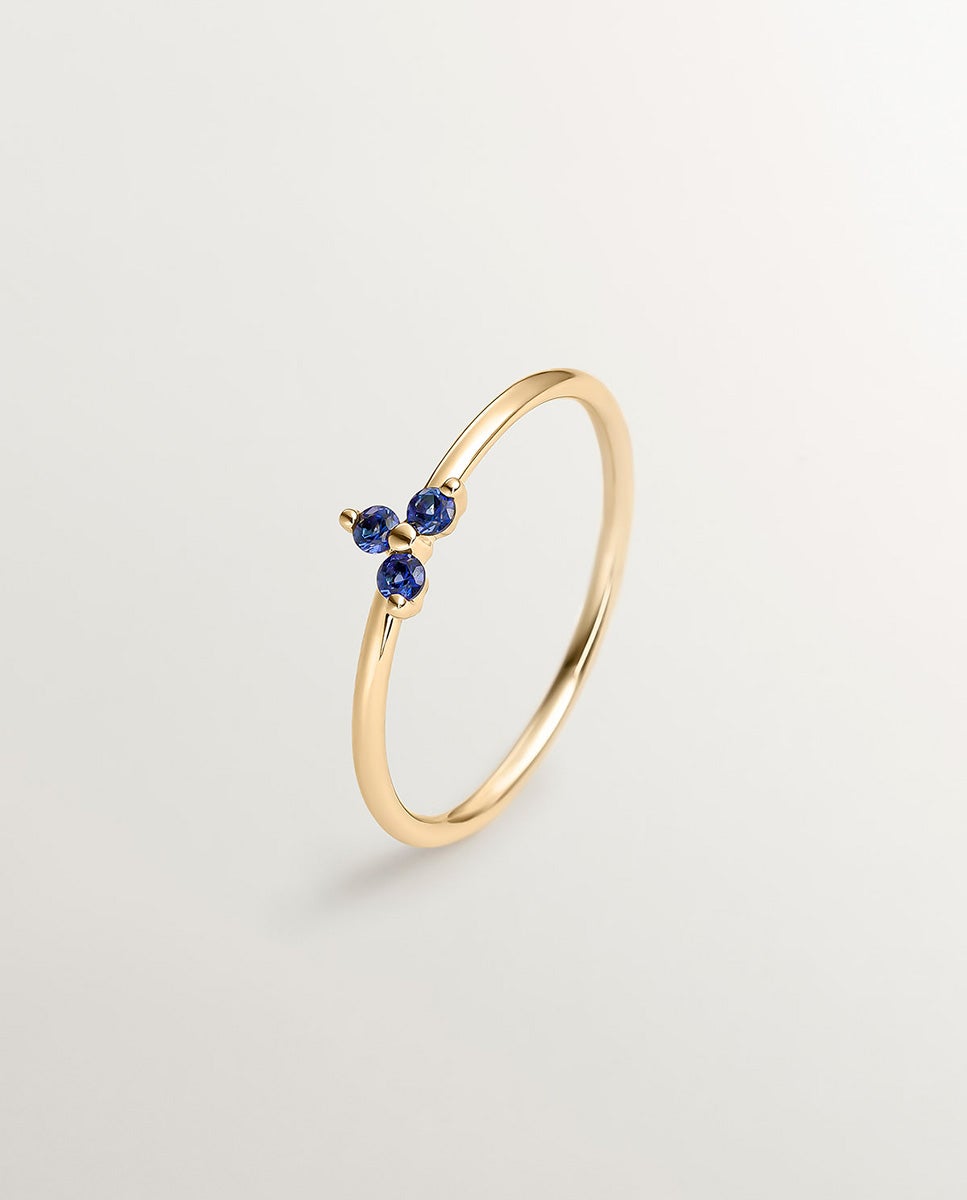 Anel de Ouro Amarelo de 9k com Safiras Azuis Azul-1