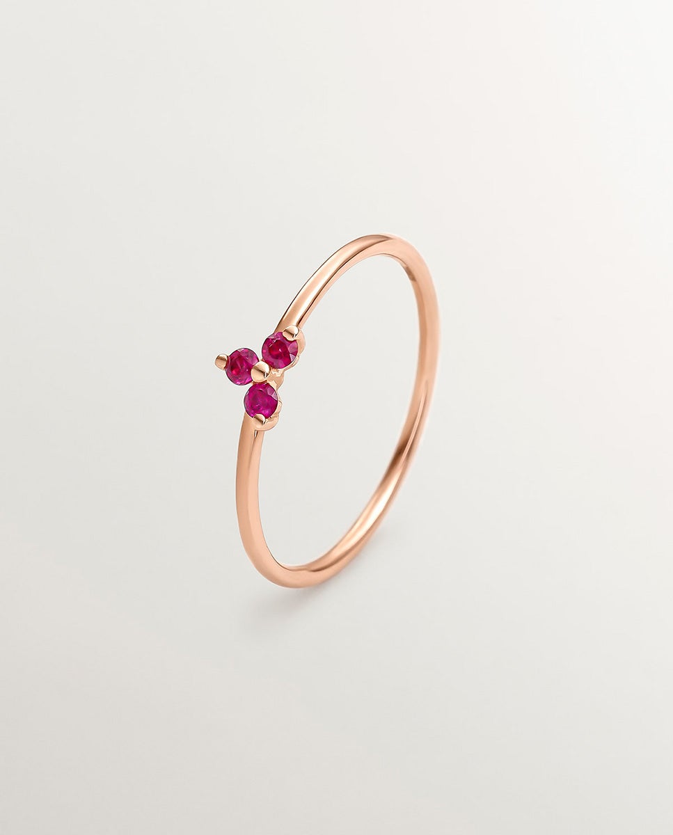 Anel de Ouro Rosa de 9k com Trevo de Rubis Vermelho-1