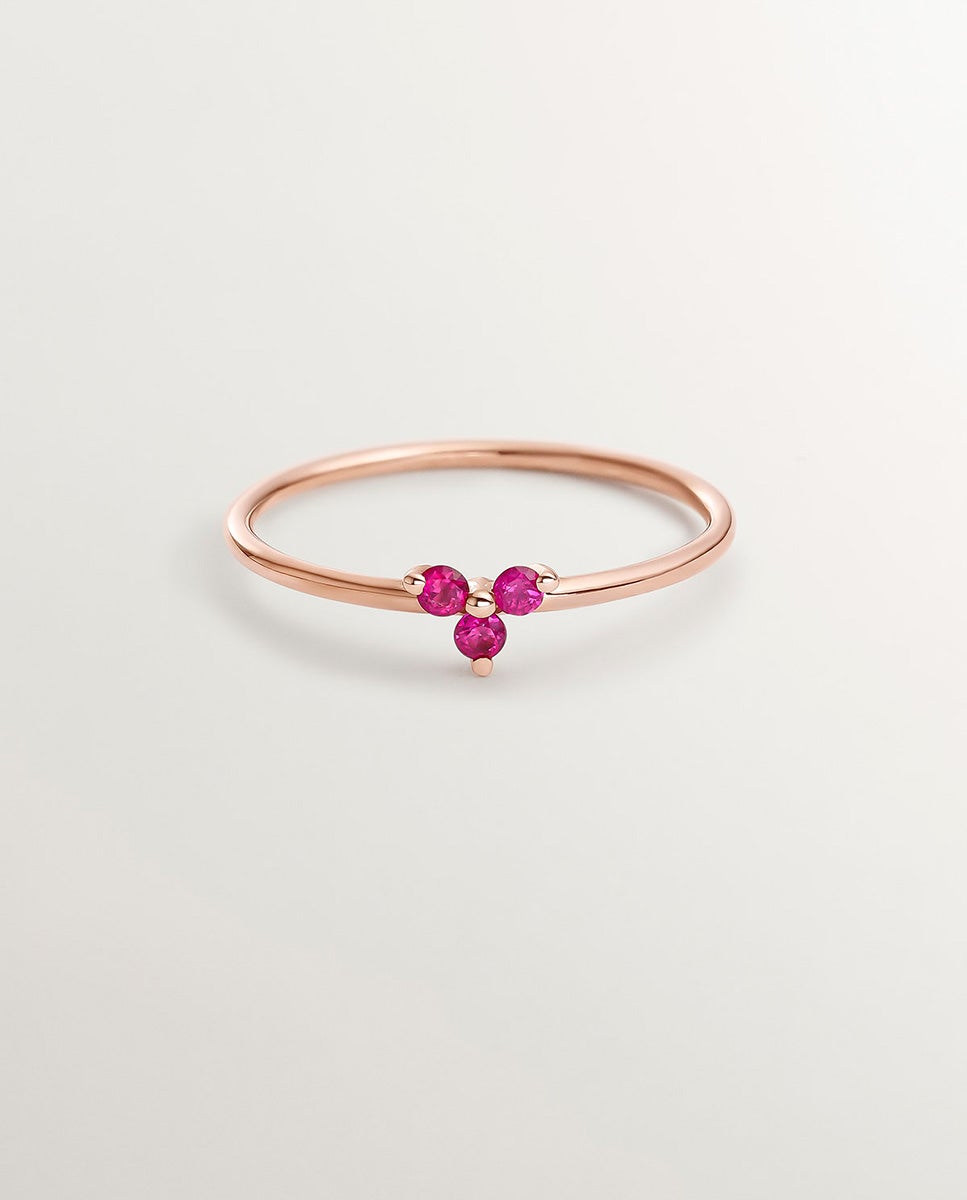 Anel de Ouro Rosa de 9k com Trevo de Rubis Vermelho-3