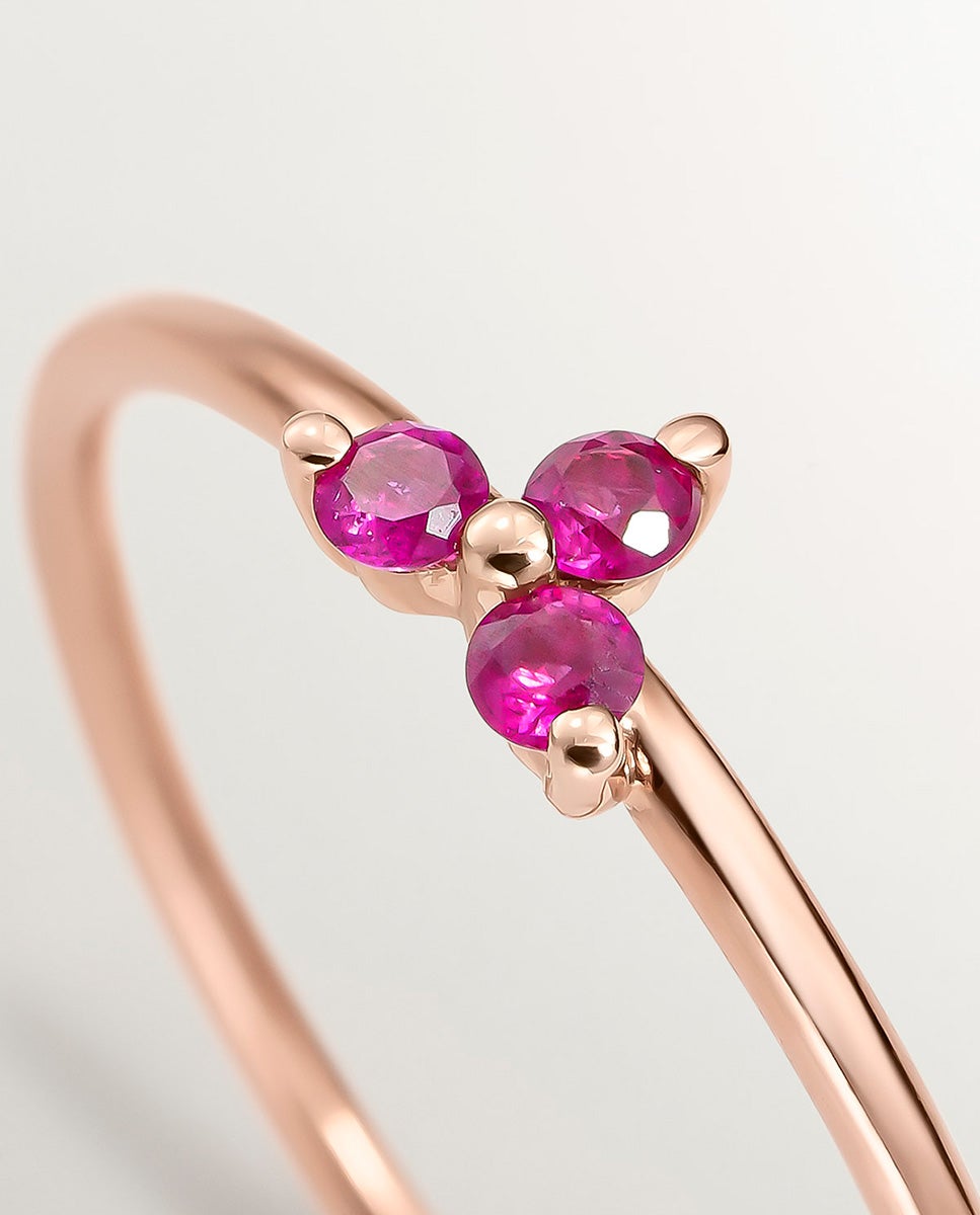 Anel de Ouro Rosa de 9k com Trevo de Rubis Vermelho-5