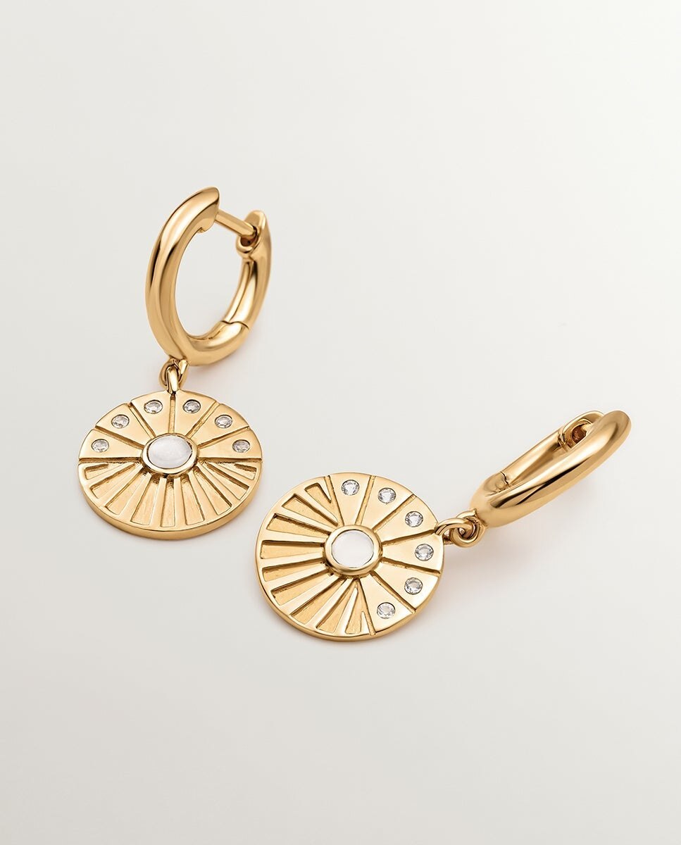 Brincos de Prata 925 Banhada em Ouro Amarelo de 18k com Topázios Brancos e Pedra Lua Branco-3