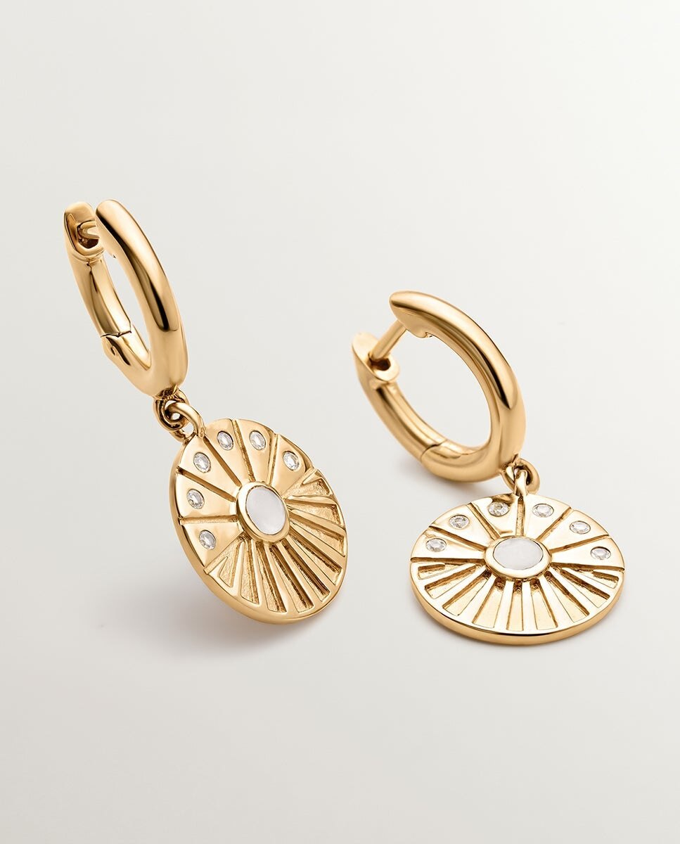 Brincos de Prata 925 Banhada em Ouro Amarelo de 18k com Topázios Brancos e Pedra Lua Branco-5