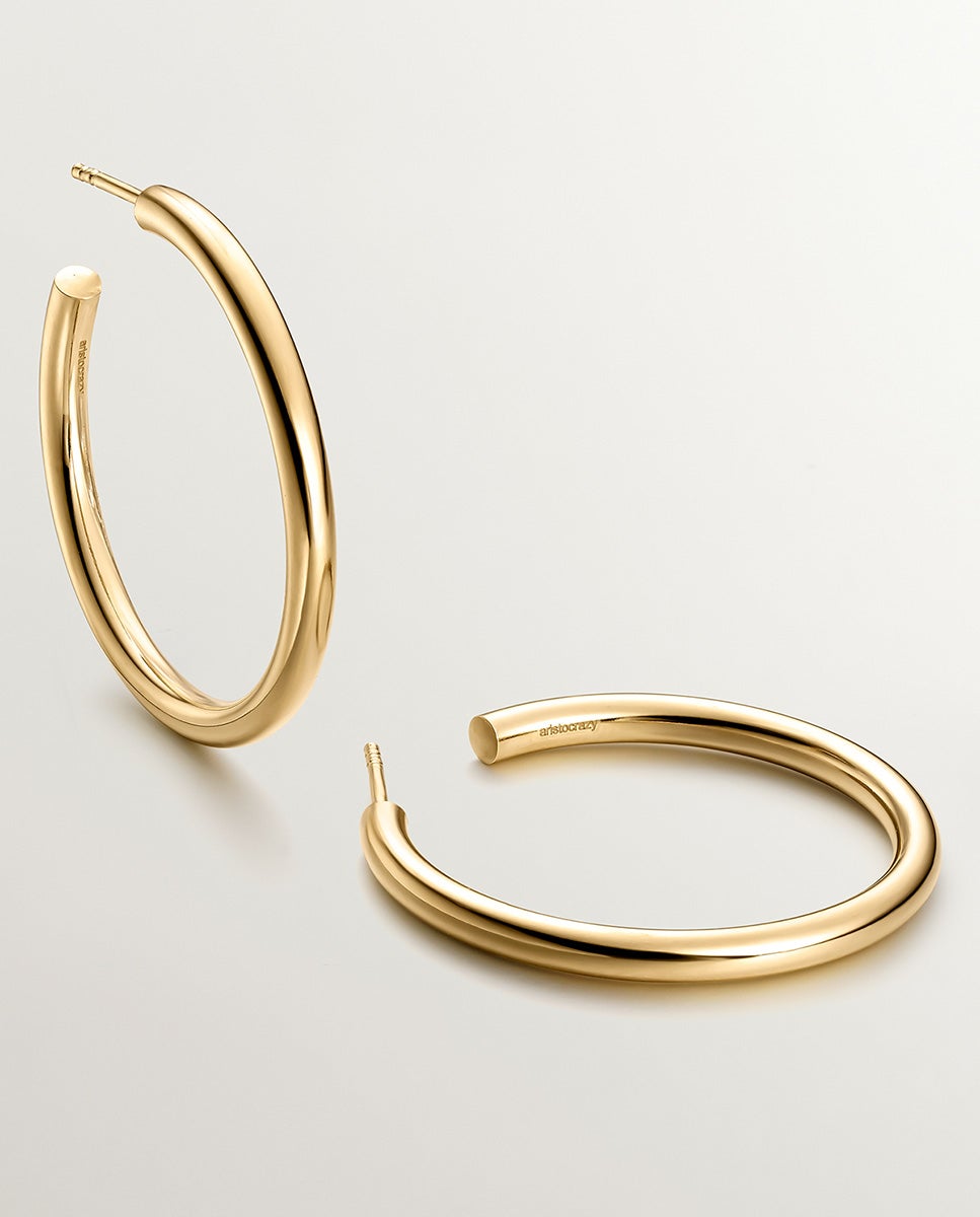 Brincos de Aro Grandes de Prata 925 Banhada em Ouro Amarelo de 18k Ouro-1