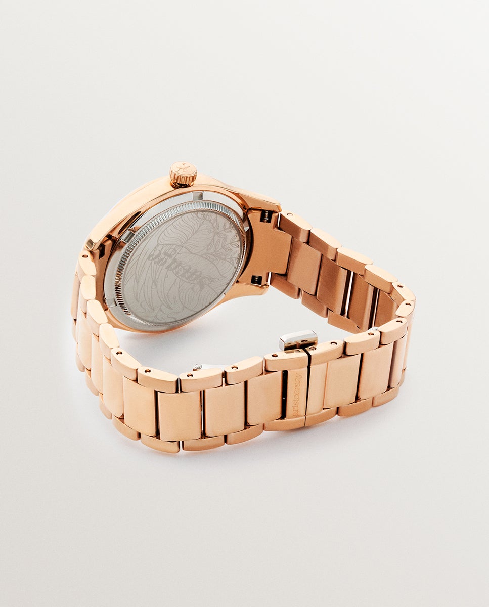 Relógio Savage com Bracelete de Aço e Esfera Rosa com Detalhe de Borboleta Rosa-3