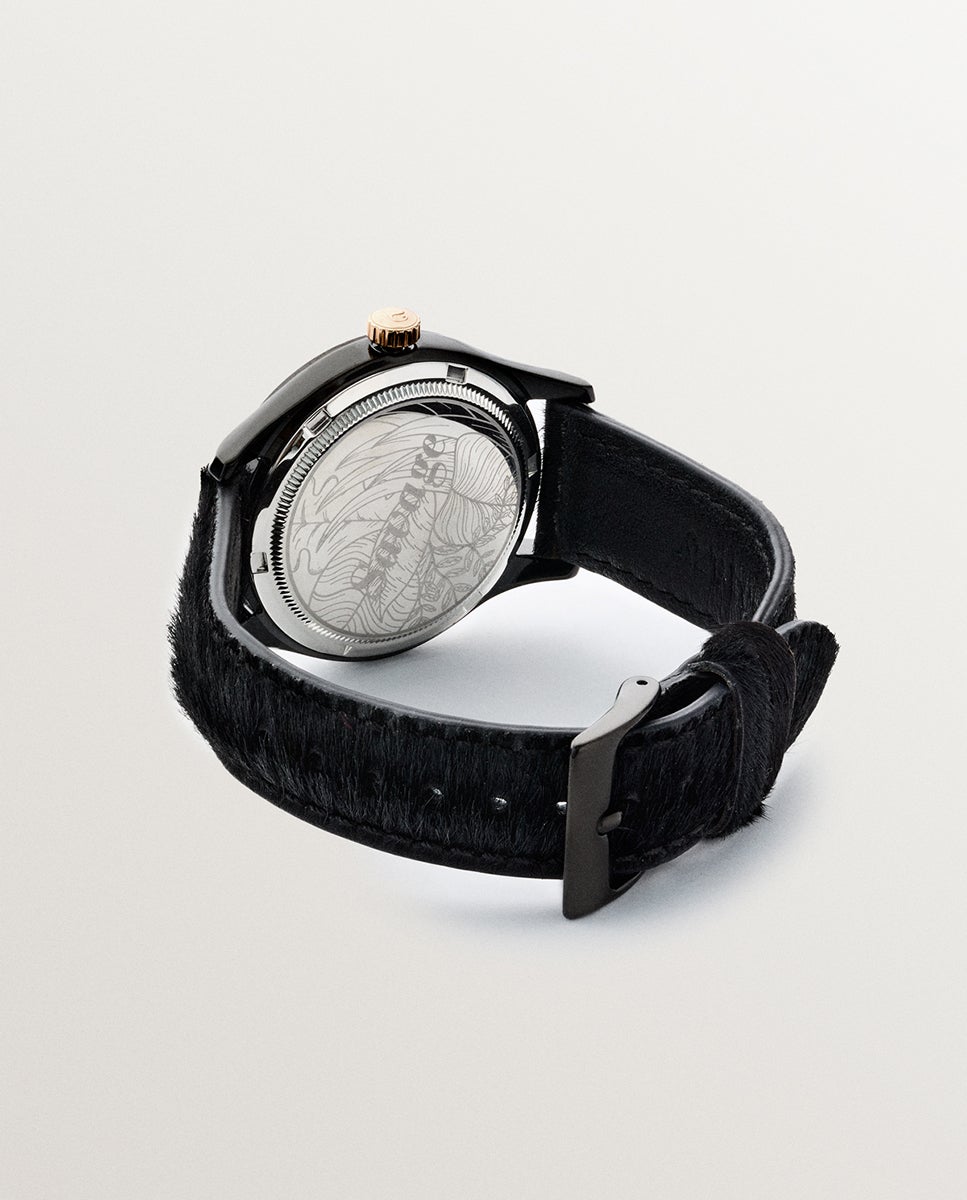 Relógio Savage com Bracelete de Couro Efeito Pelo e Esfera Preta com Detalhe de Leão Preto-3
