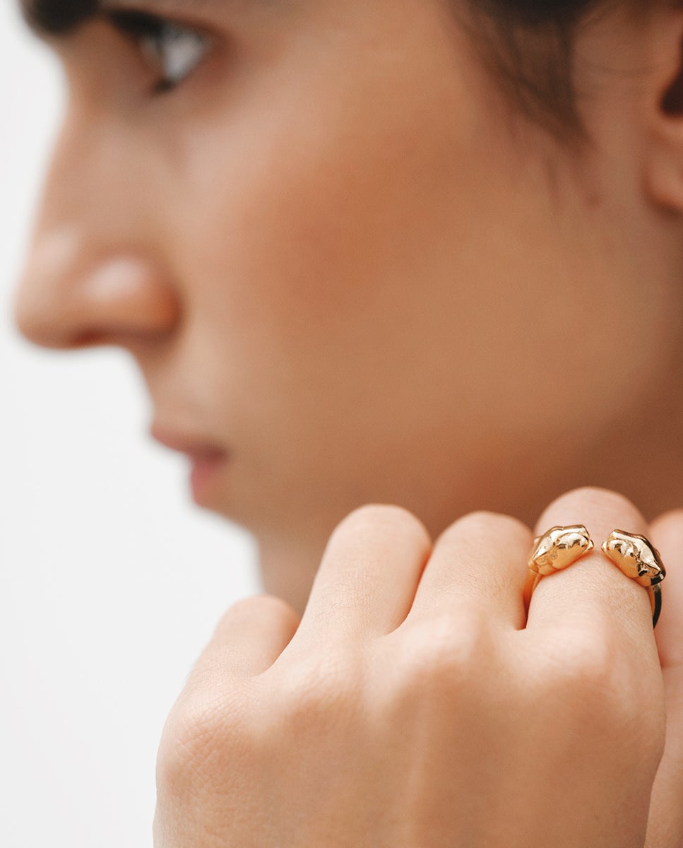 Anel Tu e Eu de Prata 925 Banhada em Ouro Amarelo de 18k com Cabeças de Pantera Ouro-4