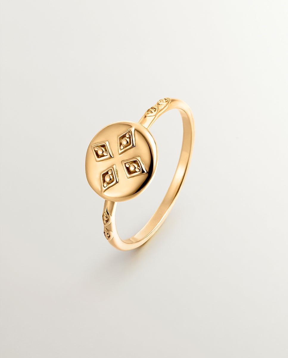 Anel de Prata 925 Banhada em Ouro Amarelo de 18k com Medalha Ouro-1