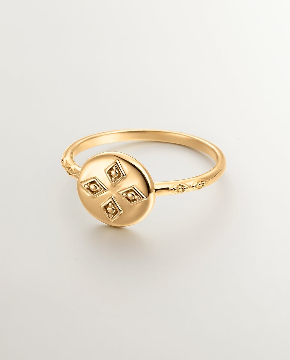 Anel de Prata 925 Banhada em Ouro Amarelo de 18k com Medalha Ouro-3