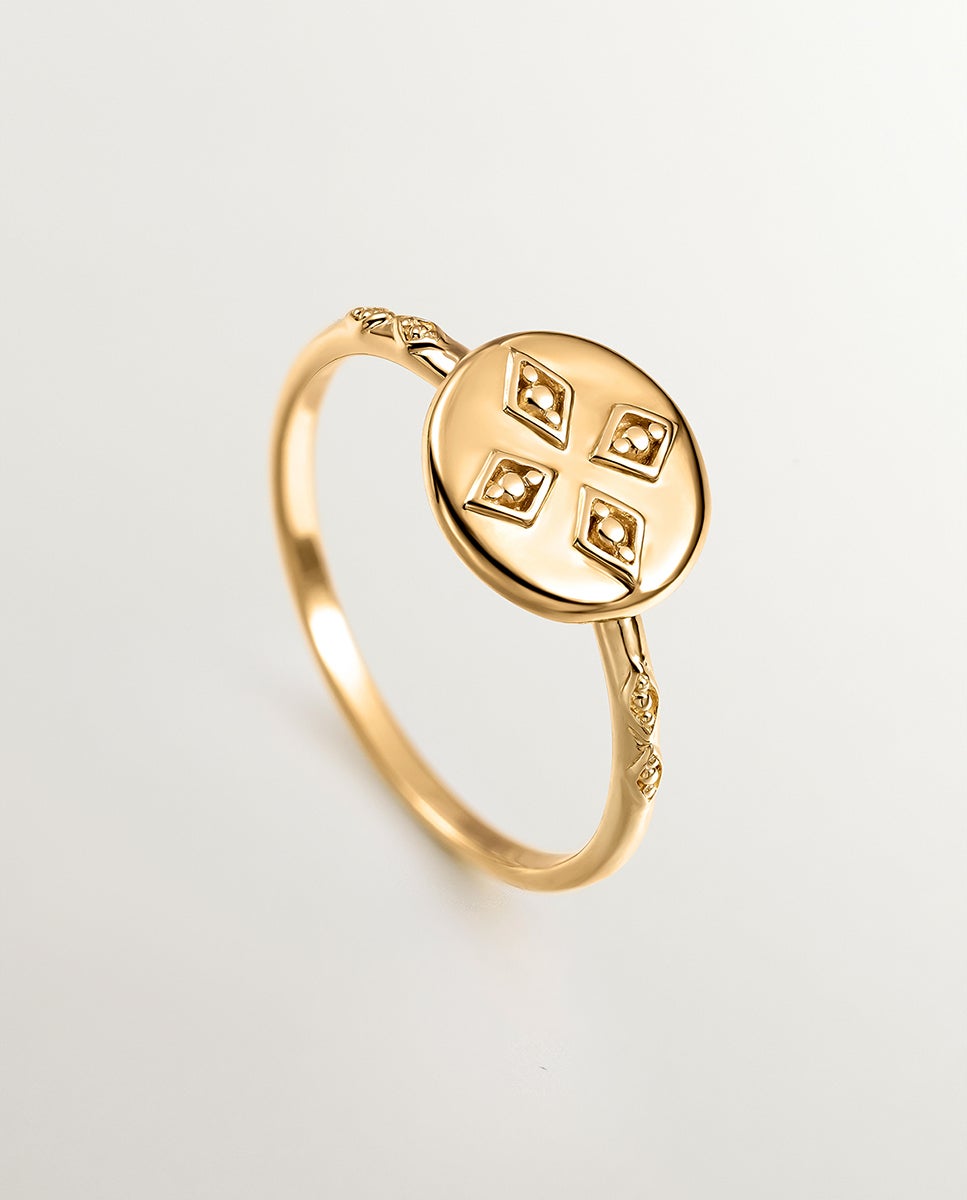 Anel de Prata 925 Banhada em Ouro Amarelo de 18k com Medalha Ouro-5