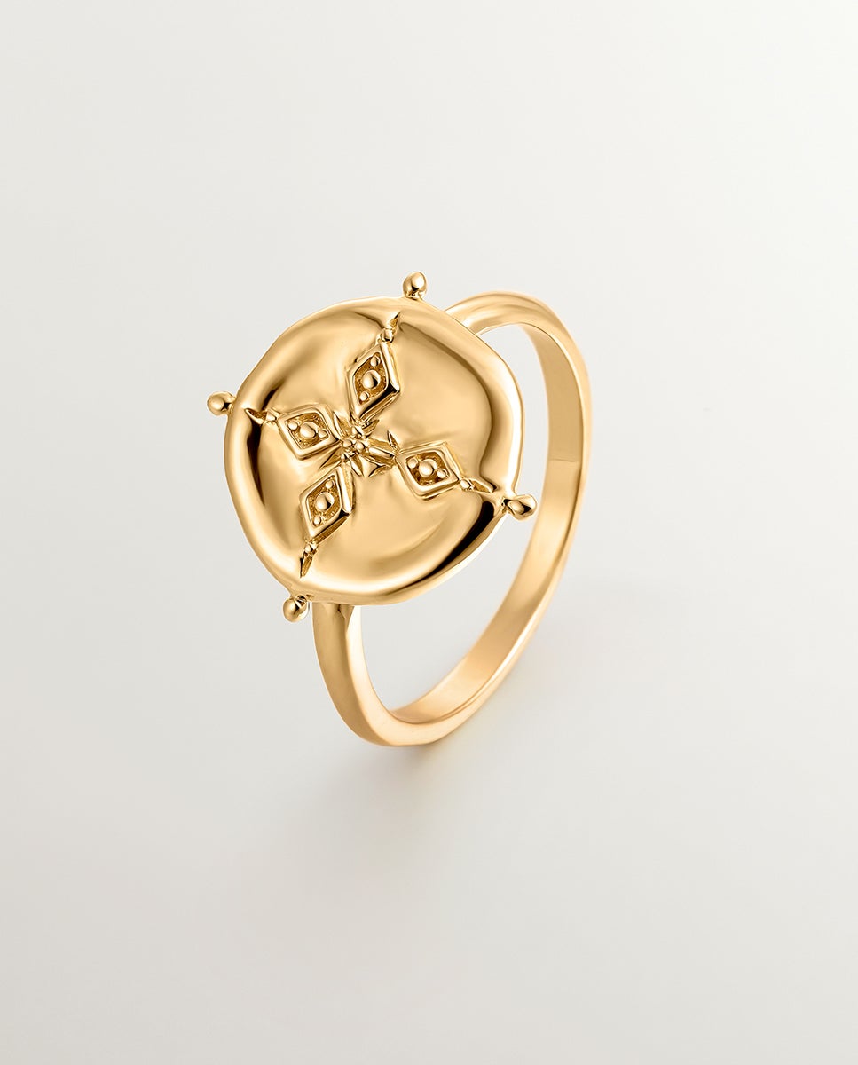 Anel de Prata 925 Banhada em Ouro Amarelo de 18k com Forma de Medalha Ouro-1