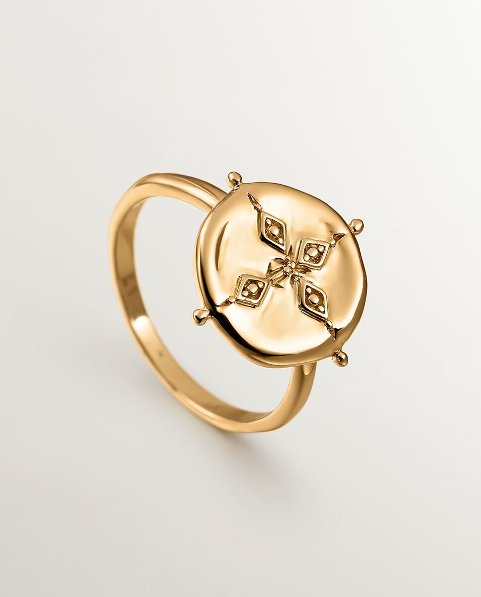 Anel de Prata 925 Banhada em Ouro Amarelo de 18k com Forma de Medalha Ouro-5