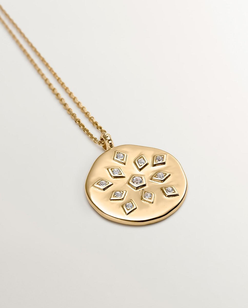 Pendentes de Prata 925 Banhada em Ouro Amarelo de 18k com Medalha e Topázios Brancos Branco-3
