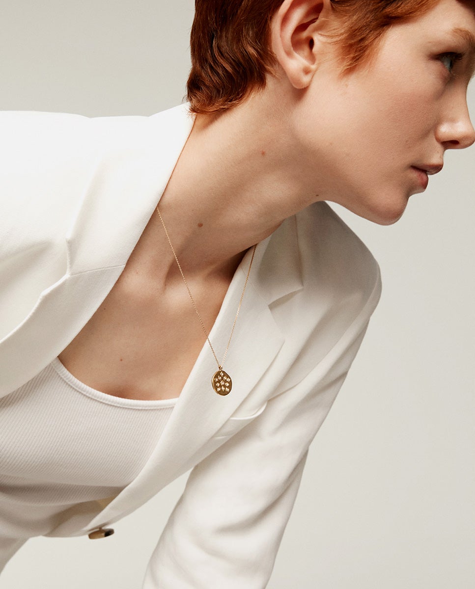 Pendentes de Prata 925 Banhada em Ouro Amarelo de 18k com Medalha e Topázios Brancos Branco-4