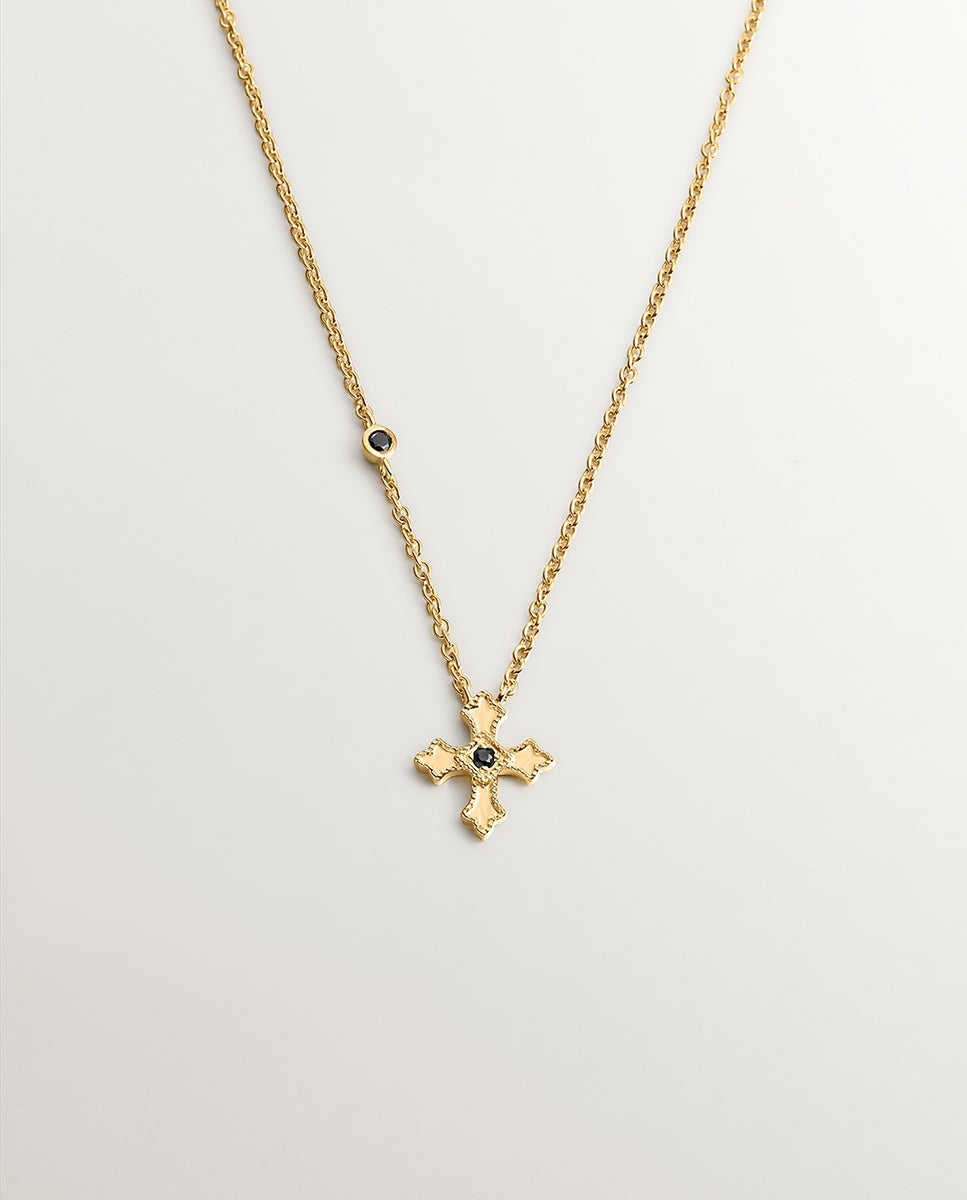 Imagem 0 de Corrente com Pendentes de Prata 925 Banhada a Ouro Amarelo de 18k com Cruz Pequena e Espinelas