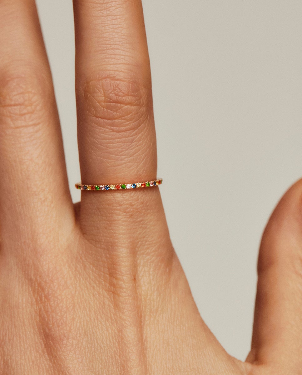 Anel de Ouro Amarelo de 9k com Tsavoritas e Safiras Multicolor Multicolor-2