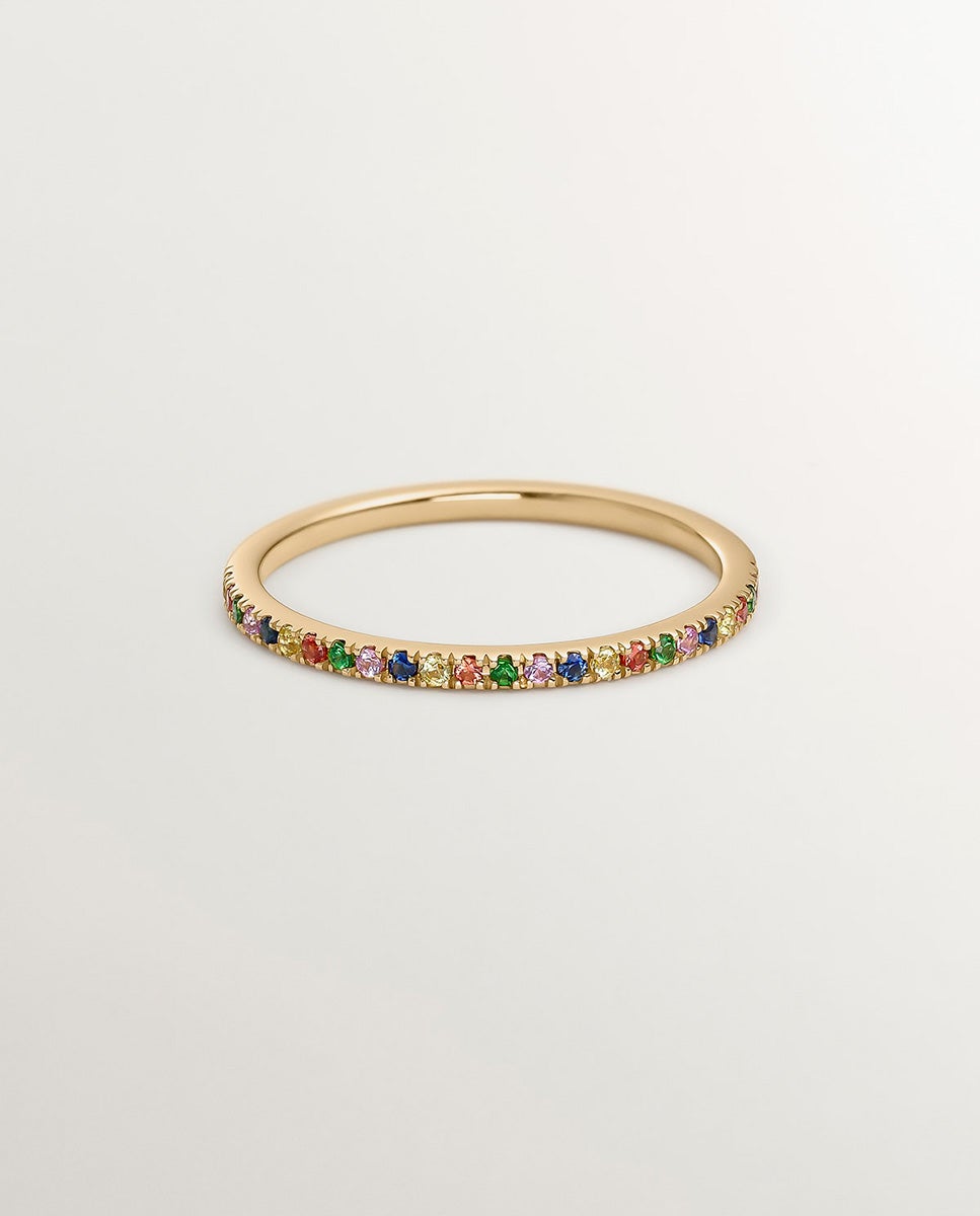 Anel de Ouro Amarelo de 9k com Tsavoritas e Safiras Multicolor Multicolor-3
