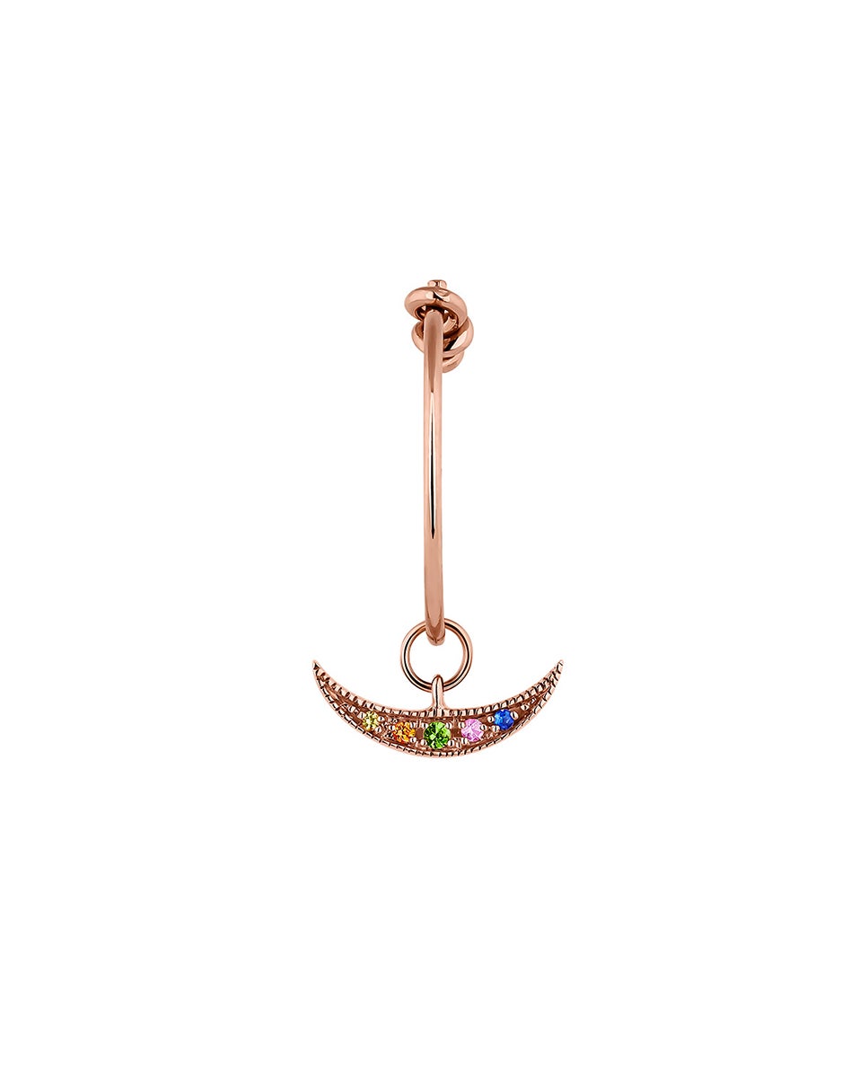 Pendente Individual de Argola em Ouro Rosa de 9k com Lua de Safiras Multicolor Azul-1