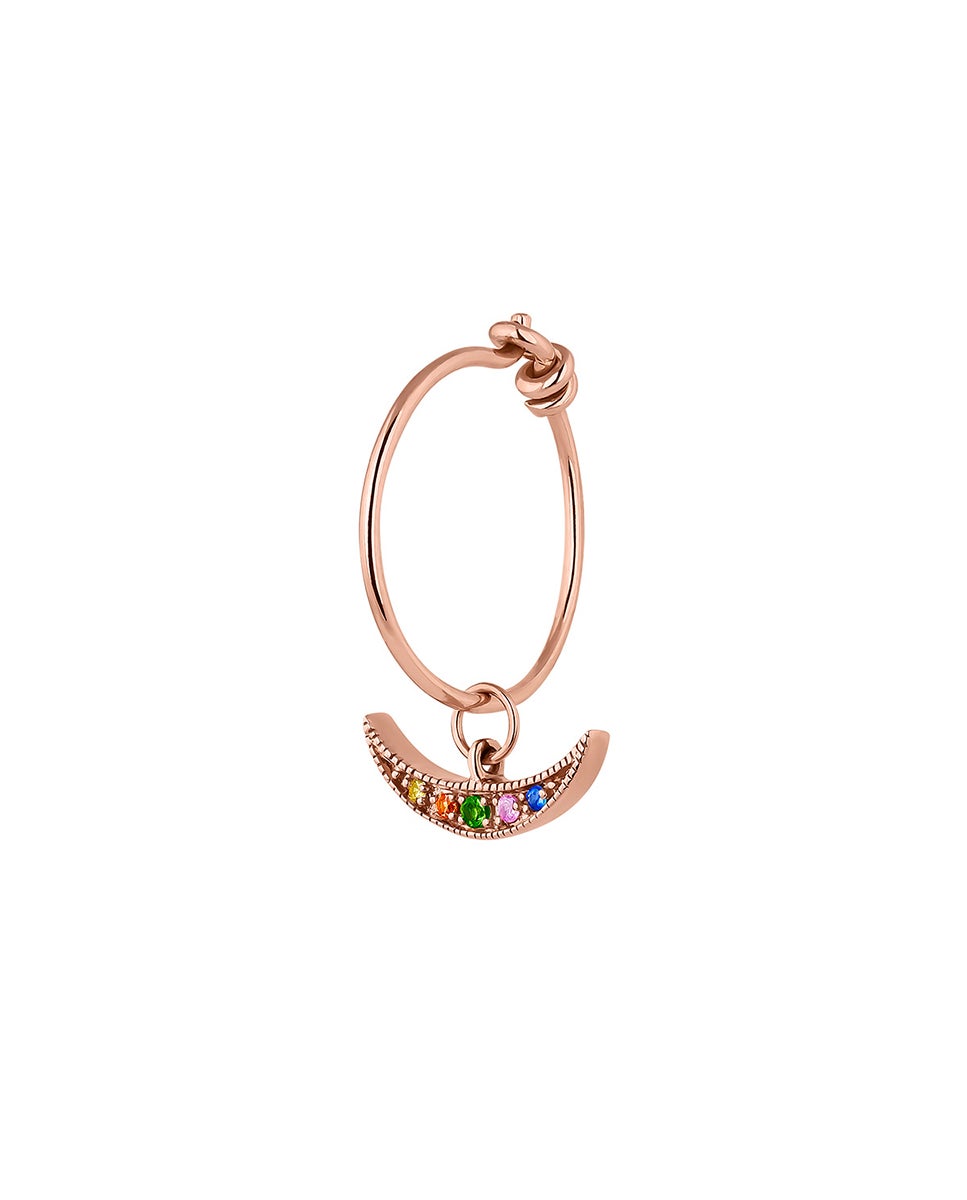 Pendente Individual de Argola em Ouro Rosa de 9k com Lua de Safiras Multicolor Azul-2