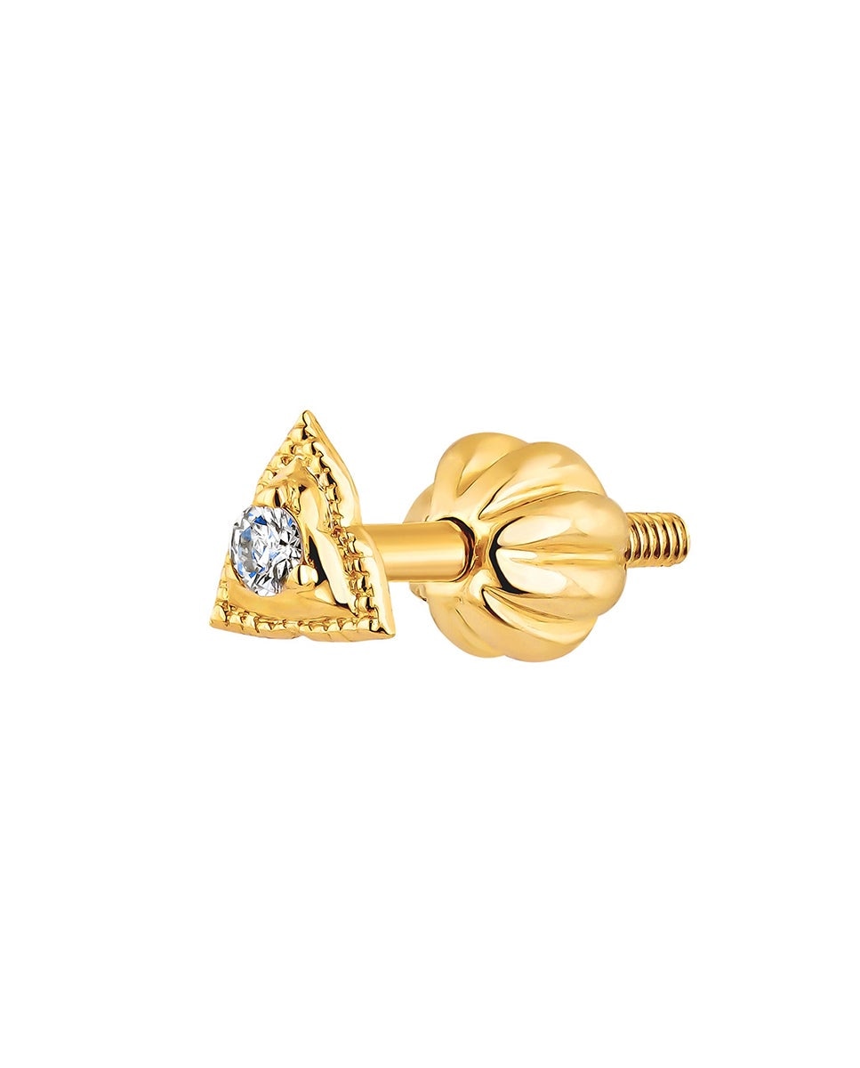 Brinco Individual de Ouro Amarelo 9k com Diamante e Forma de Triângulo Branco-2