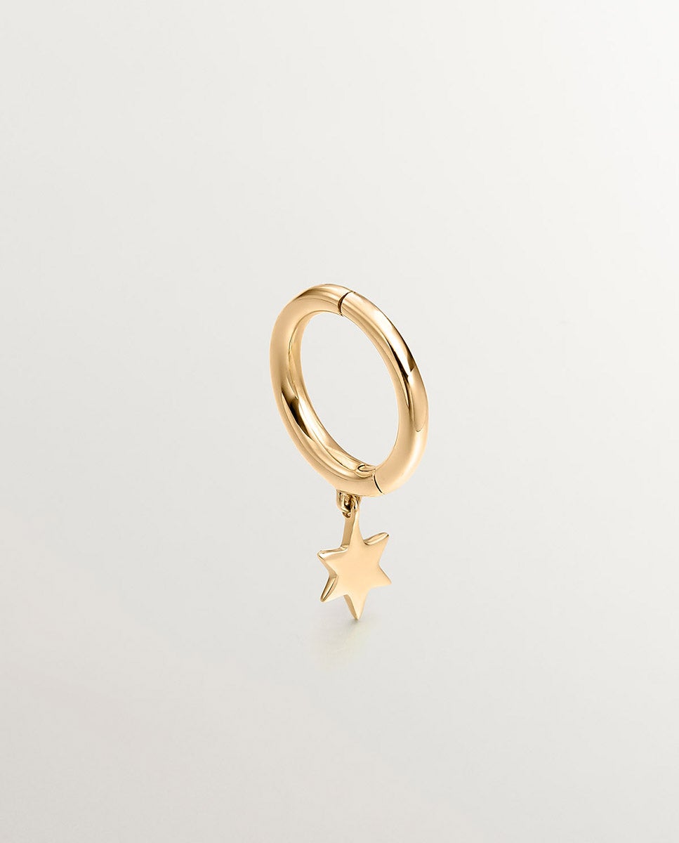Pendiente Individual de Aro Pequeno de Ouro Amarelo de 9k com Estrela Ouro-1