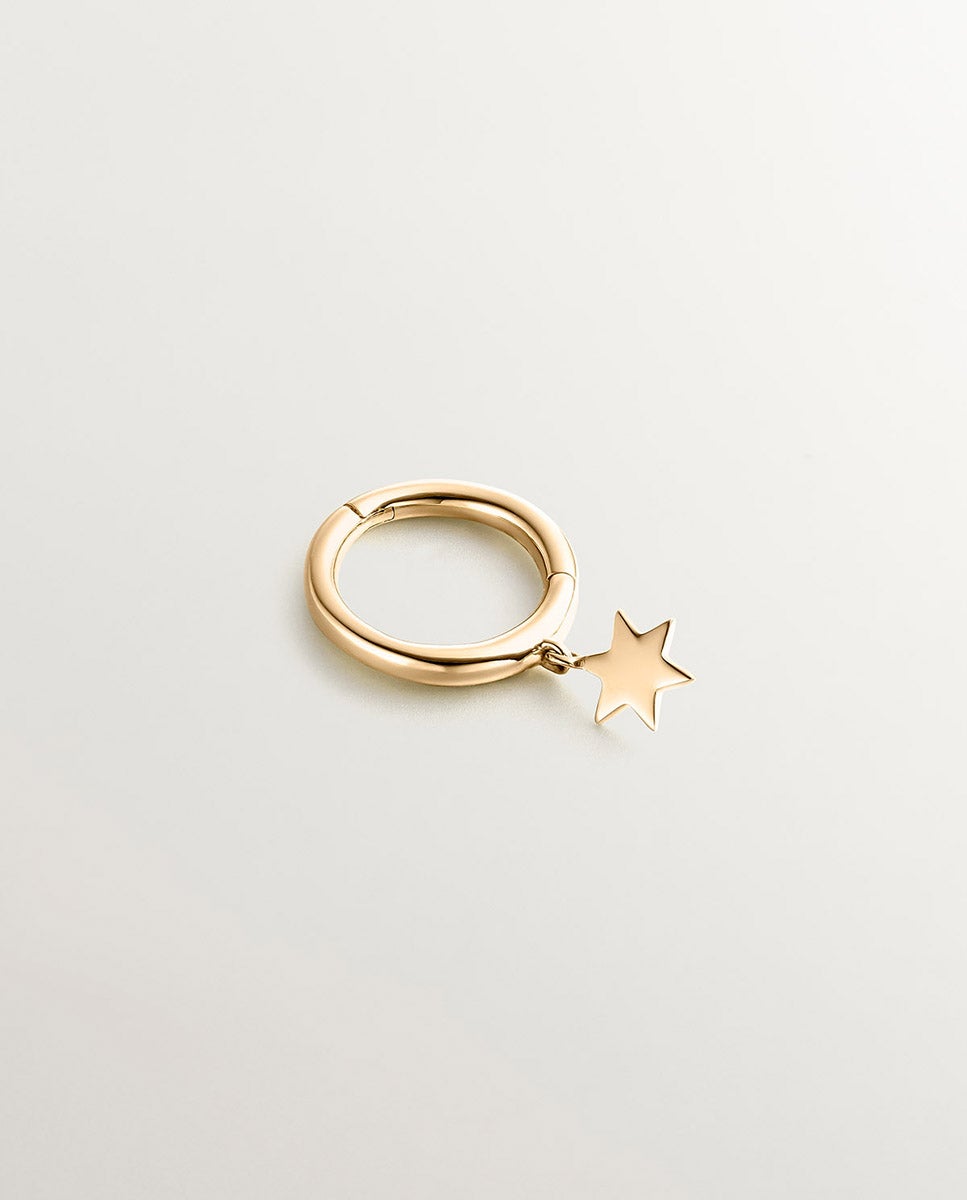 Pendiente Individual de Aro Pequeno de Ouro Amarelo de 9k com Estrela Ouro-3