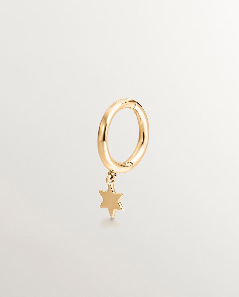 Pendiente Individual de Aro Pequeno de Ouro Amarelo de 9k com Estrela Ouro-5