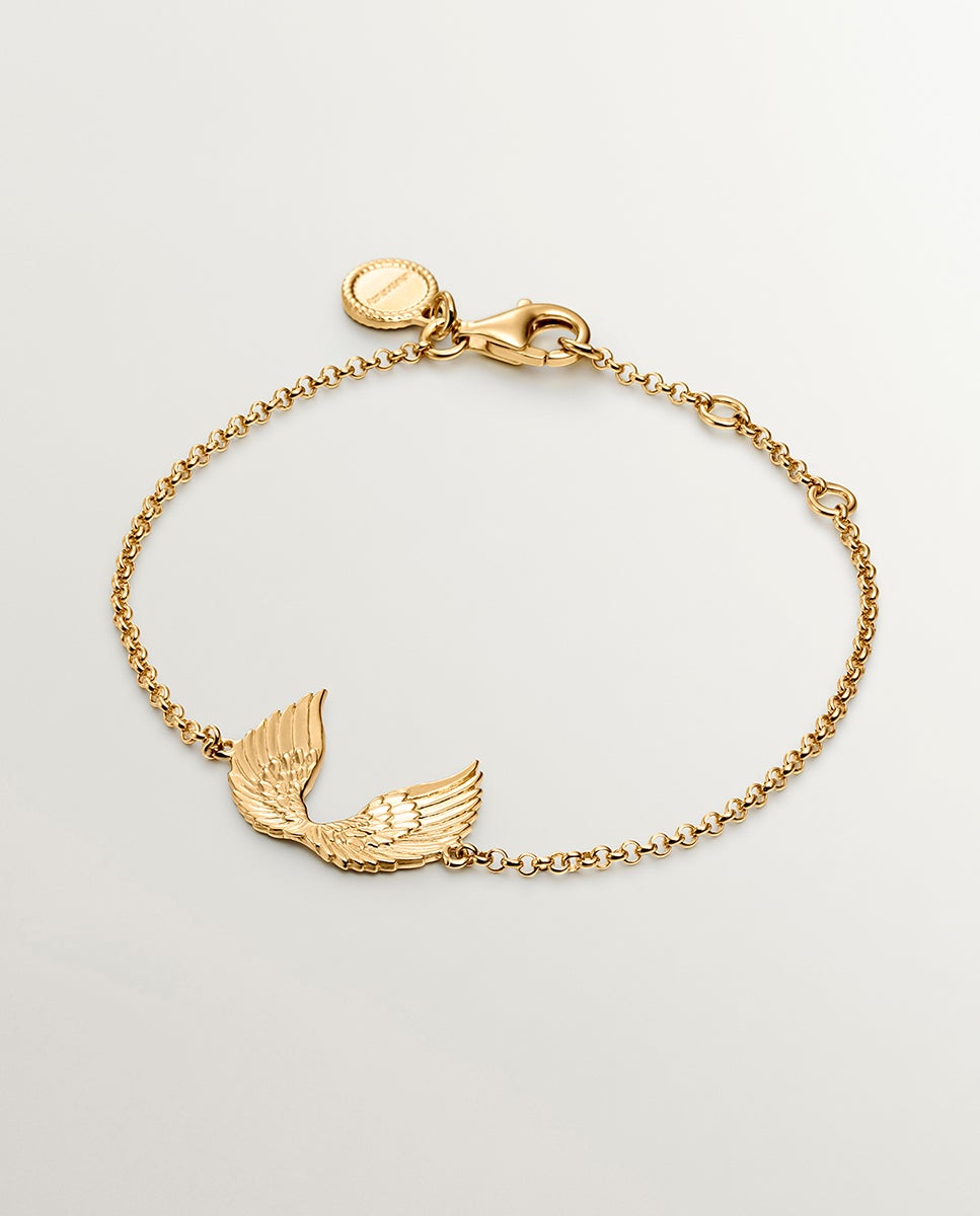 Pulseira de Prata 925 Banhada em Ouro Amarelo de 18k com Asas Ouro-1