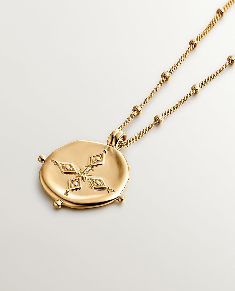 Pendente de Prata 925 Banhada em Ouro Amarelo de 18k com Medalha Estilo Antigo Ouro-3
