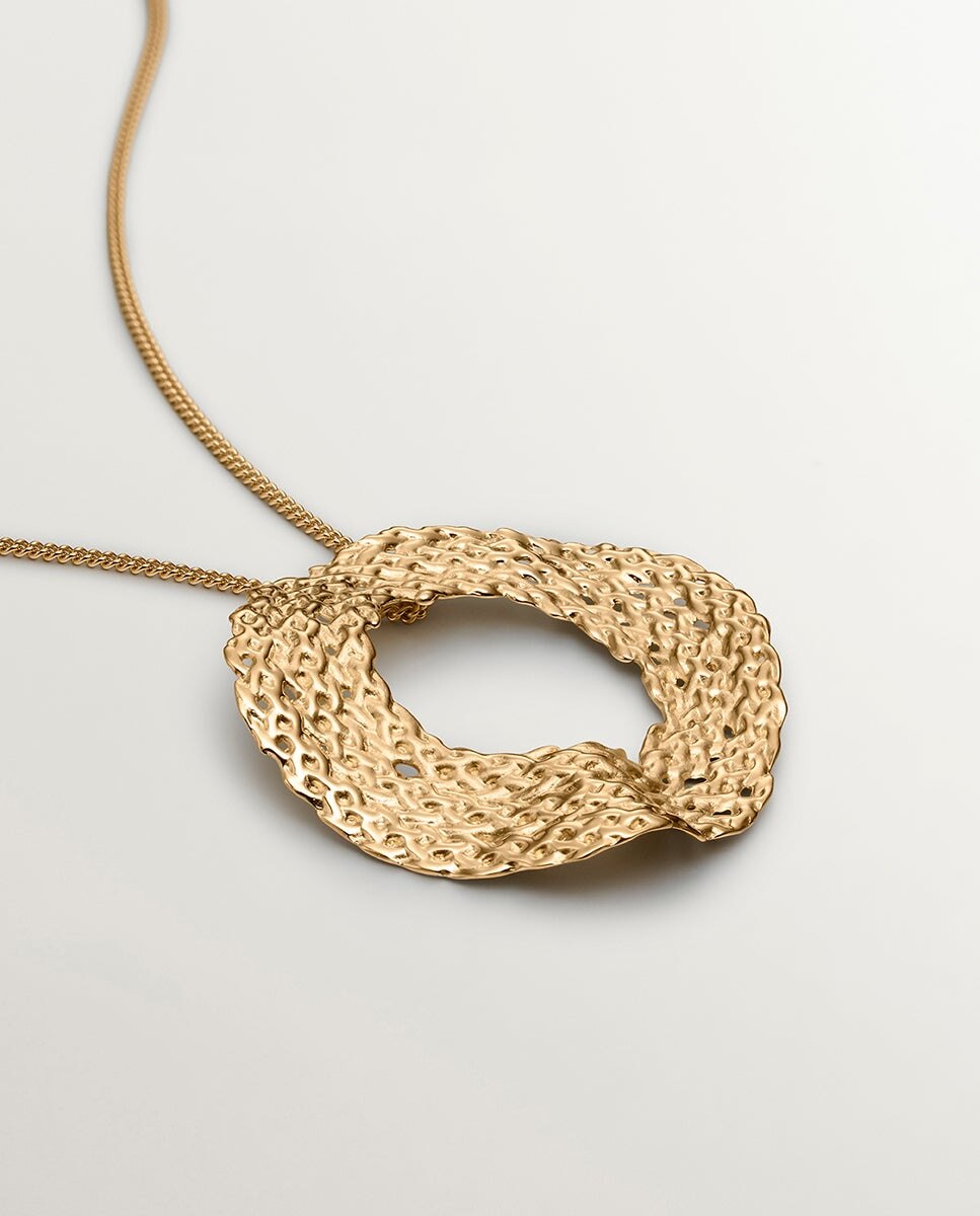 Pendente de Prata 925 Banhada em Ouro Amarelo de 18k com Textura Mimbre Ouro-3