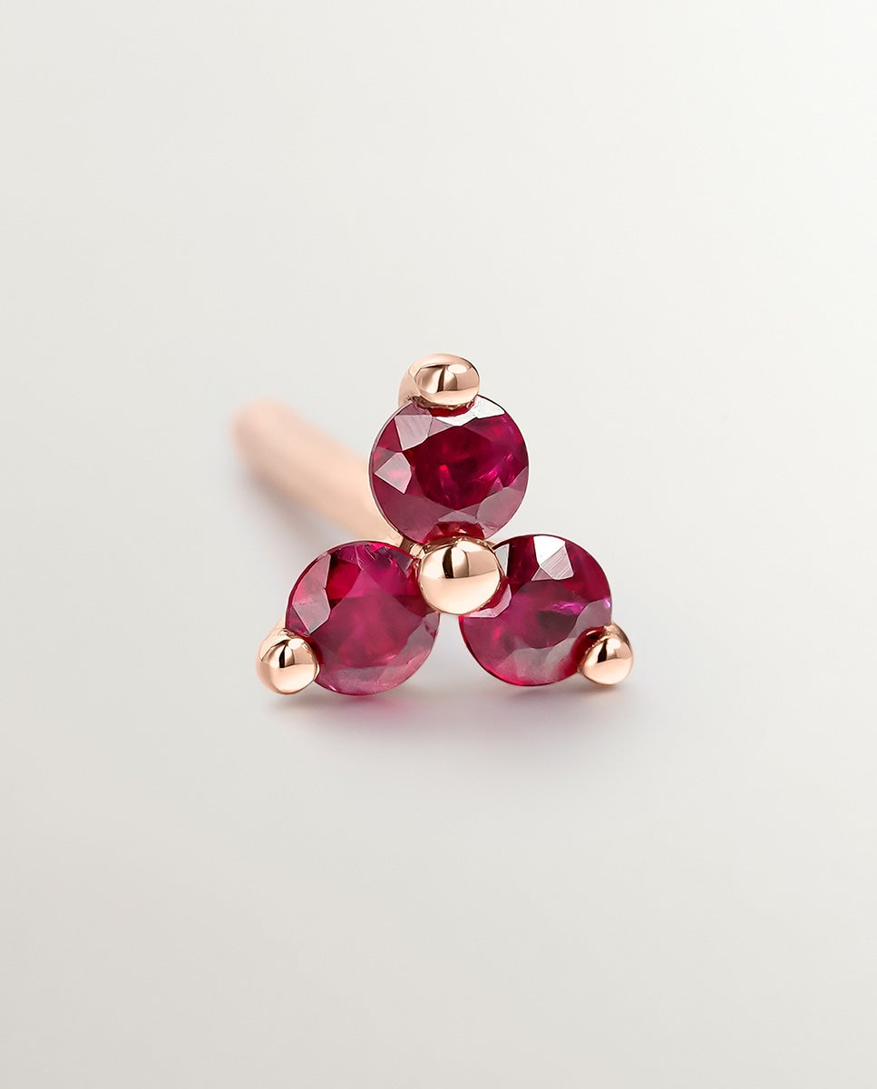 Pendiente Individual de Ouro Rosa de 9k com Rubis Vermelho-5