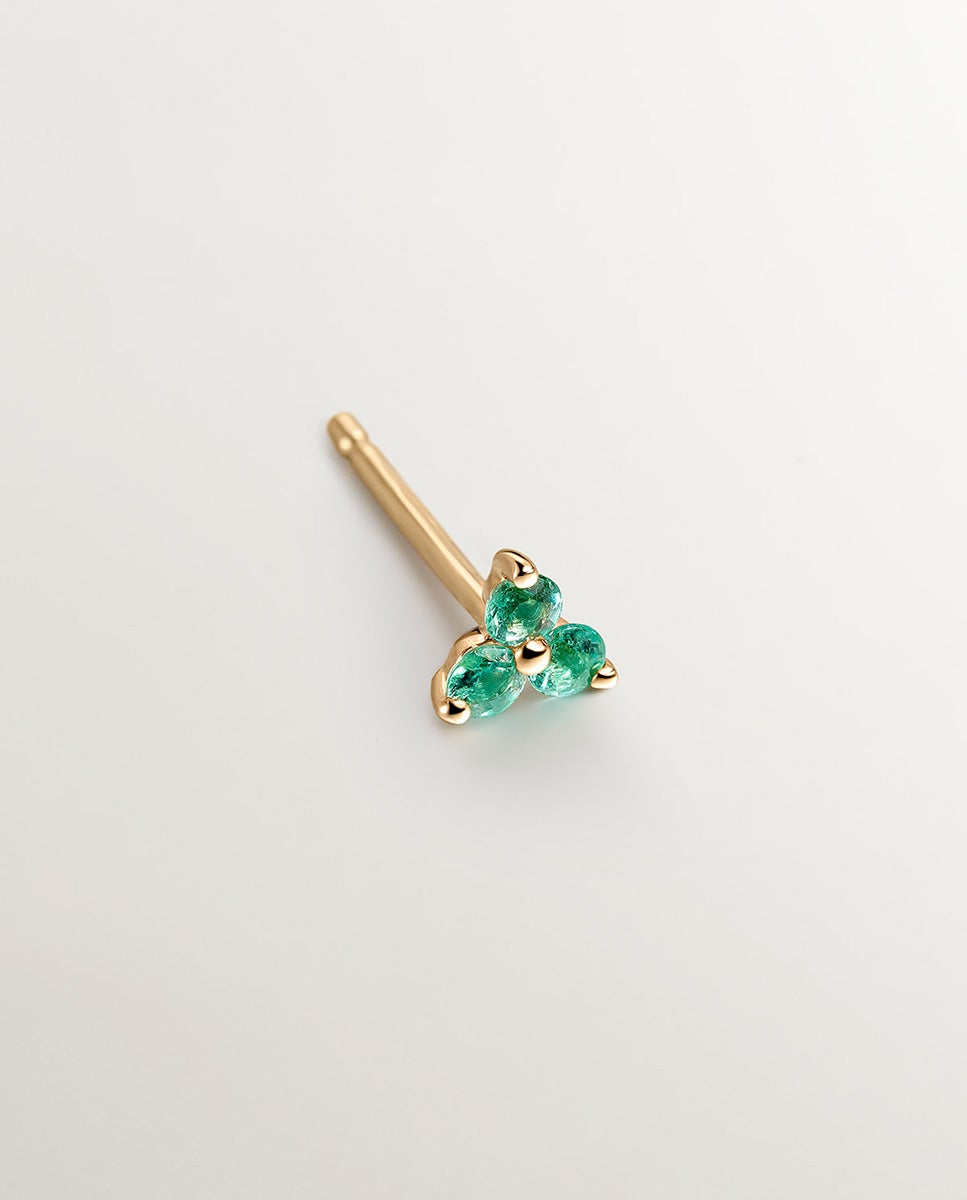 Pendente Individual de Ouro Amarelo de 9k com Trevo de Esmeraldas Verde-3