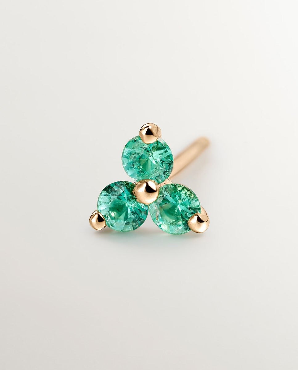 Pendente Individual de Ouro Amarelo de 9k com Trevo de Esmeraldas Verde-5