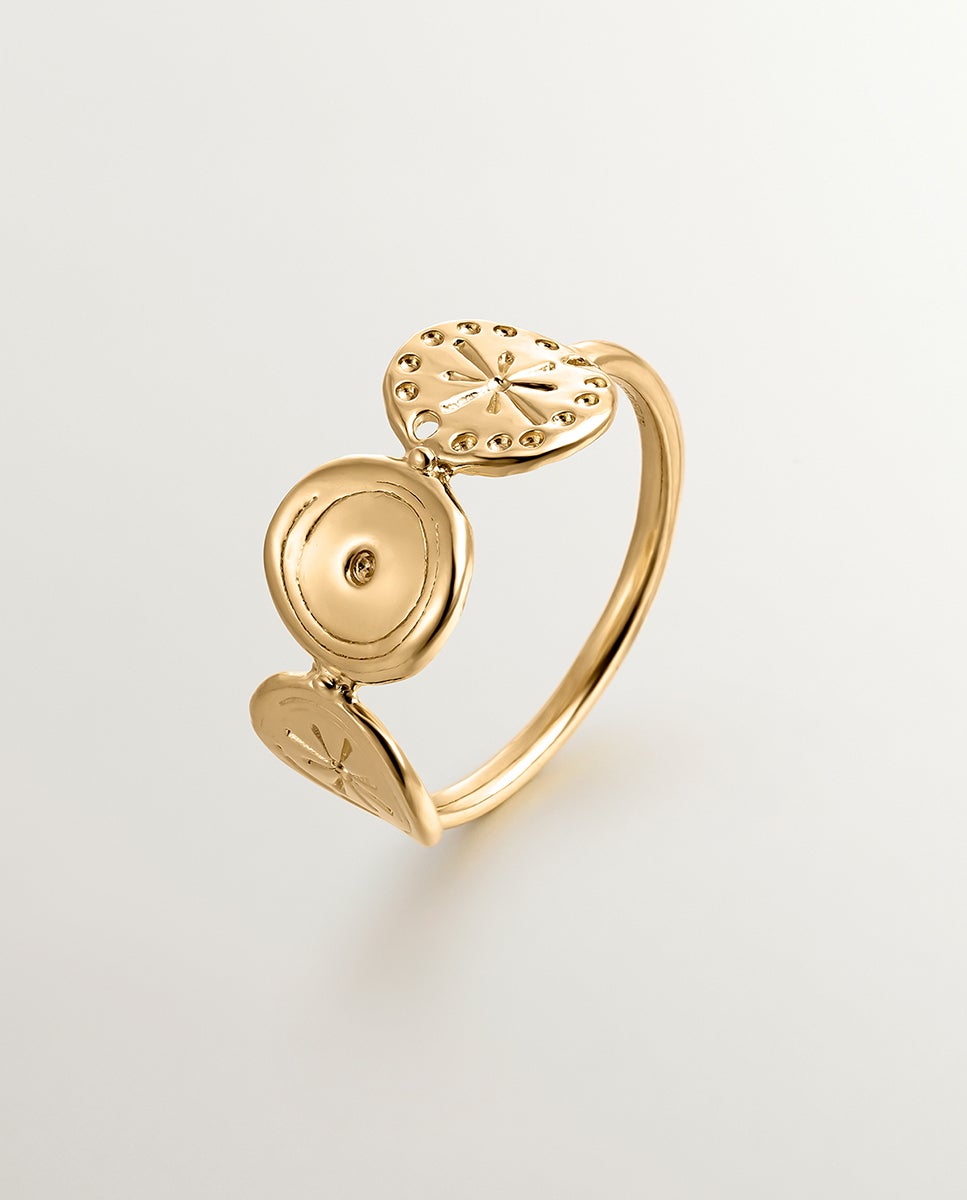 Anel de Prata 925 Banhada em Ouro Amarelo de 18k com Motivos Étnicos Ouro-1