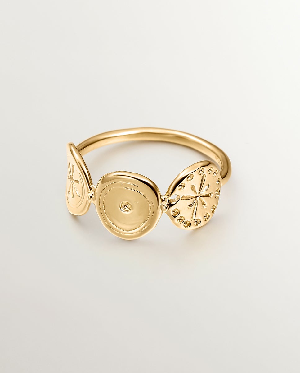 Anel de Prata 925 Banhada em Ouro Amarelo de 18k com Motivos Étnicos Ouro-3