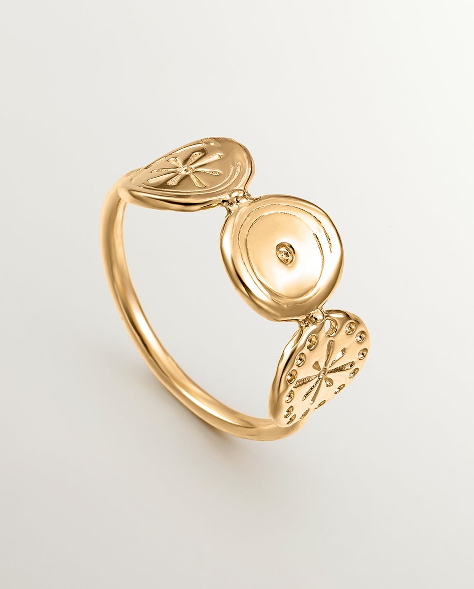 Anel de Prata 925 Banhada em Ouro Amarelo de 18k com Motivos Étnicos Ouro-5