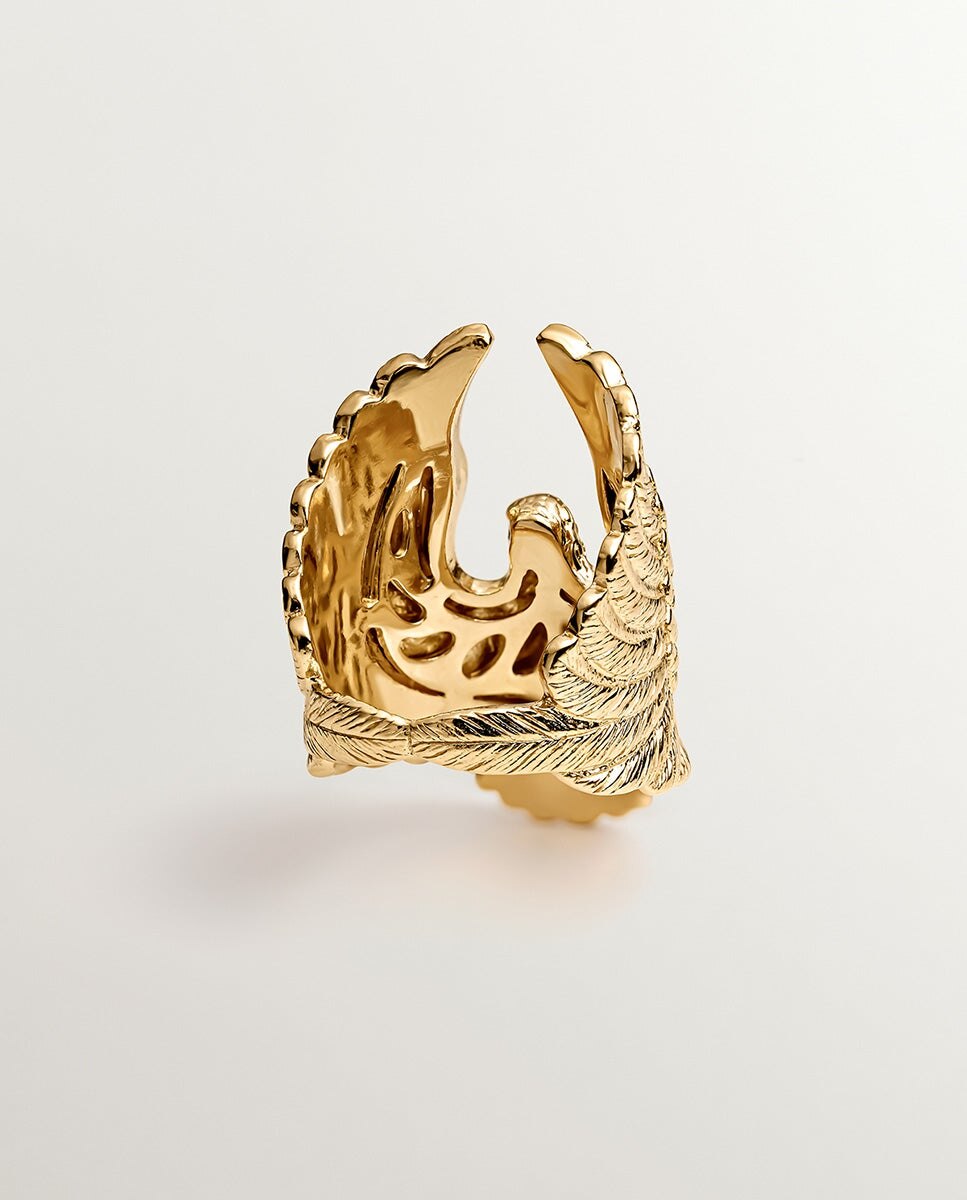 Anel Largo de Prata 925 Banhada em Ouro Amarelo de 18k com Forma de Águia Ouro-5