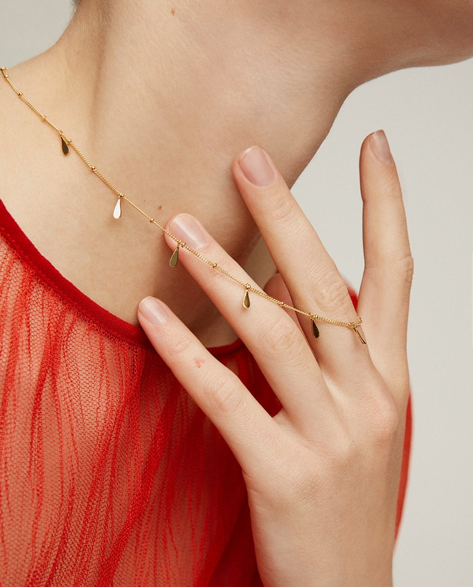 Colar de Prata 925 Banhada em Ouro Amarelo de 18k com Lágrimas Ouro-4