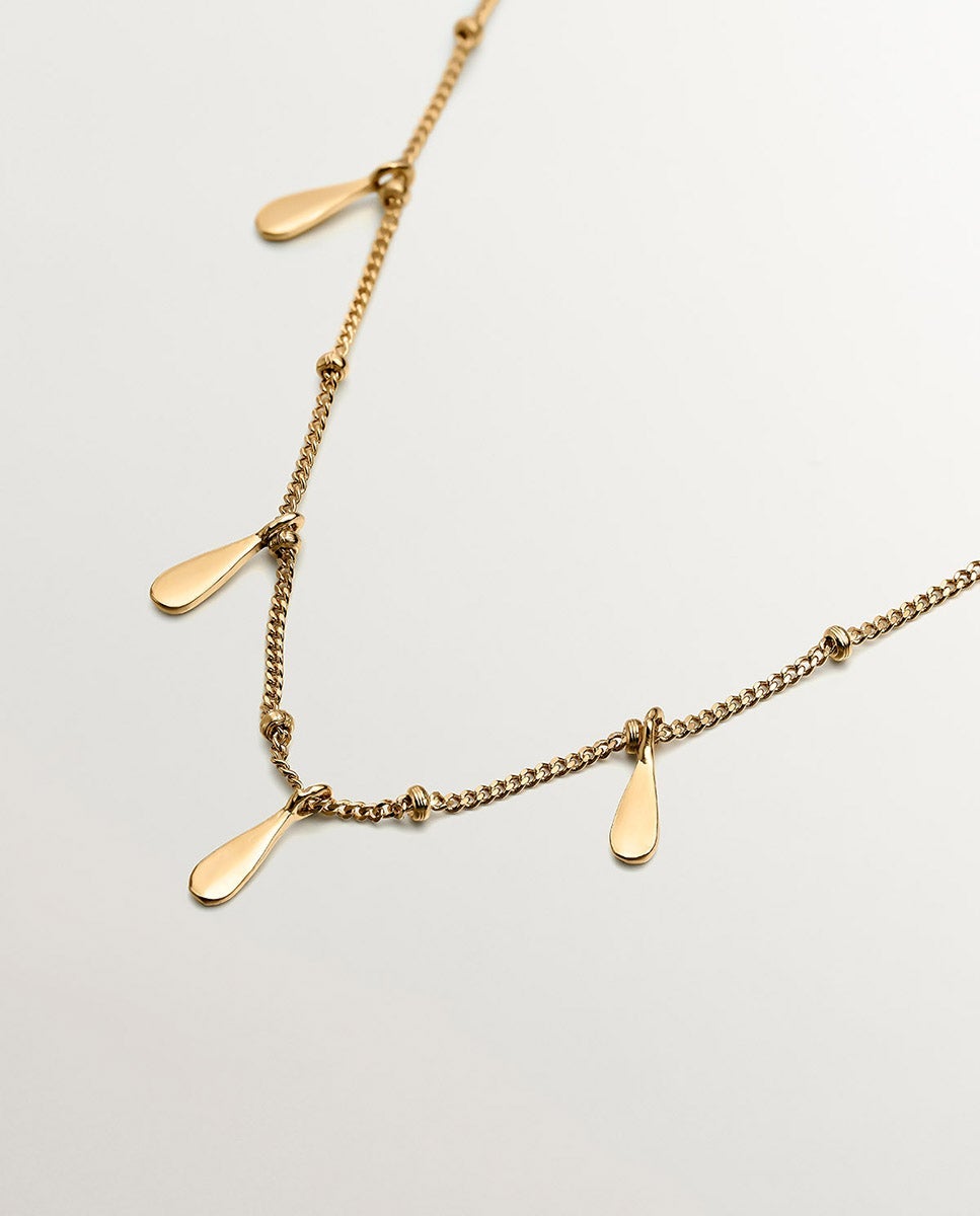 Colar de Prata 925 Banhada em Ouro Amarelo de 18k com Lágrimas Ouro-5