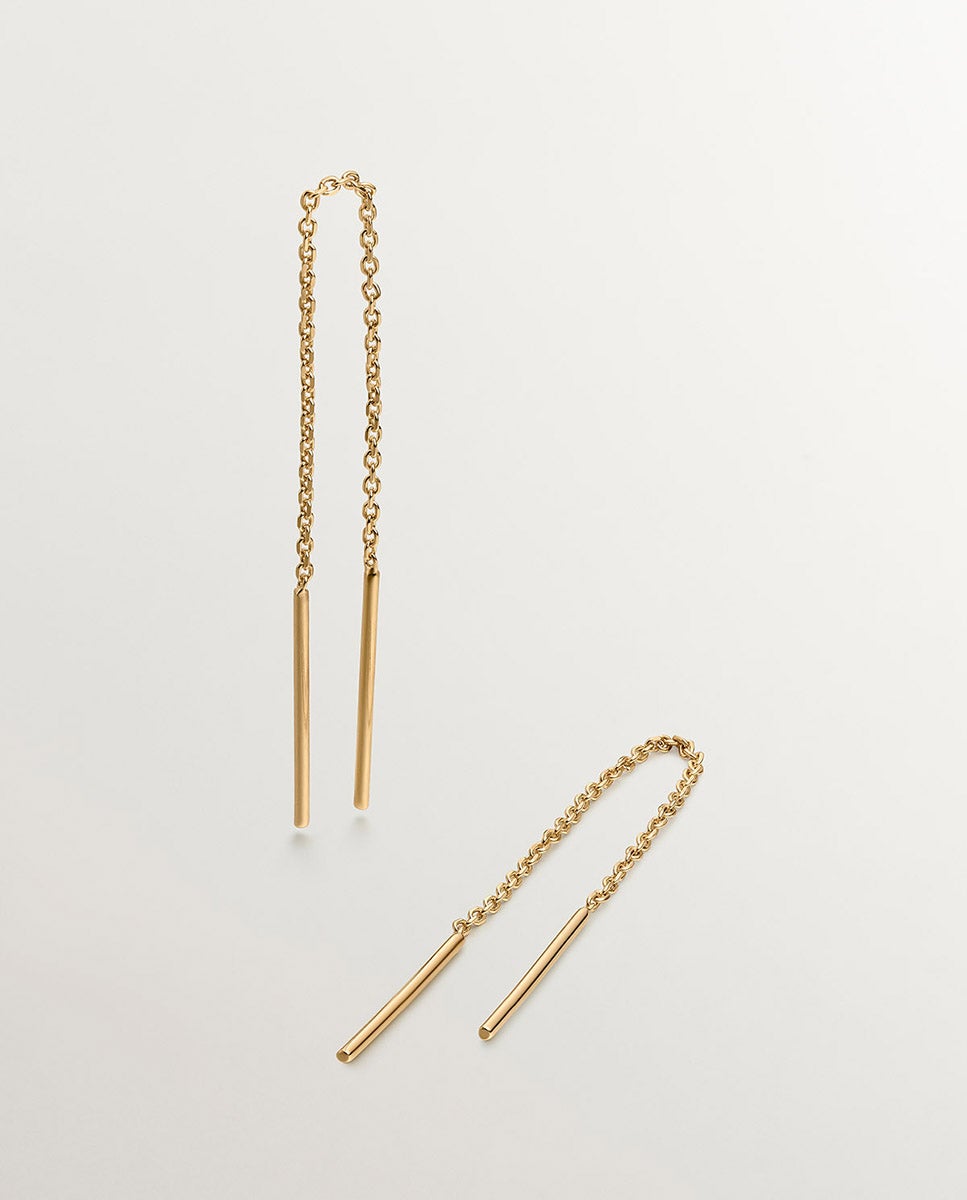 Brincos Compridos de Corrente em Prata 925 com Banho de Ouro Amarelo de 18k Ouro-1