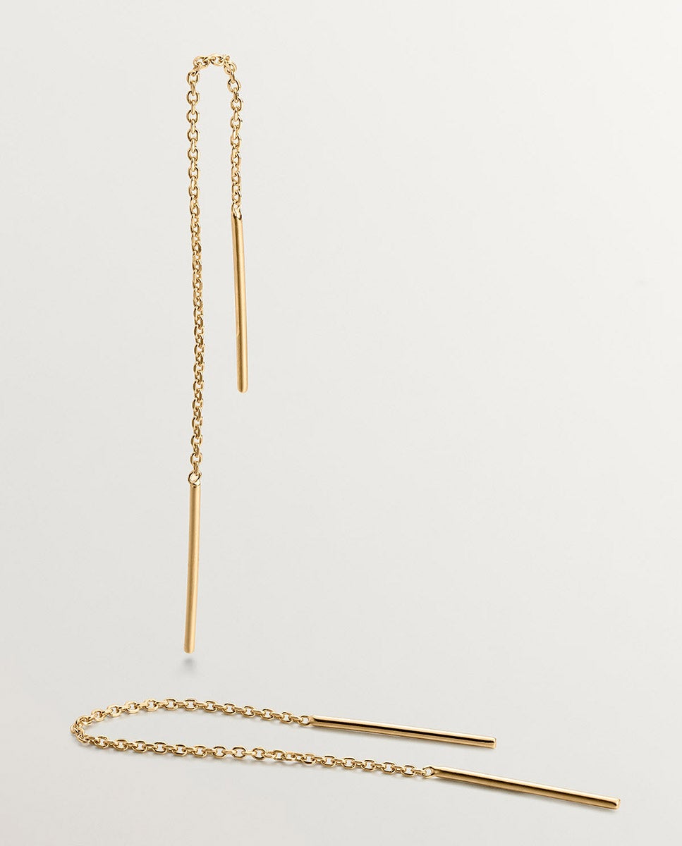 Brincos Compridos de Corrente em Prata 925 com Banho de Ouro Amarelo de 18k Ouro-3